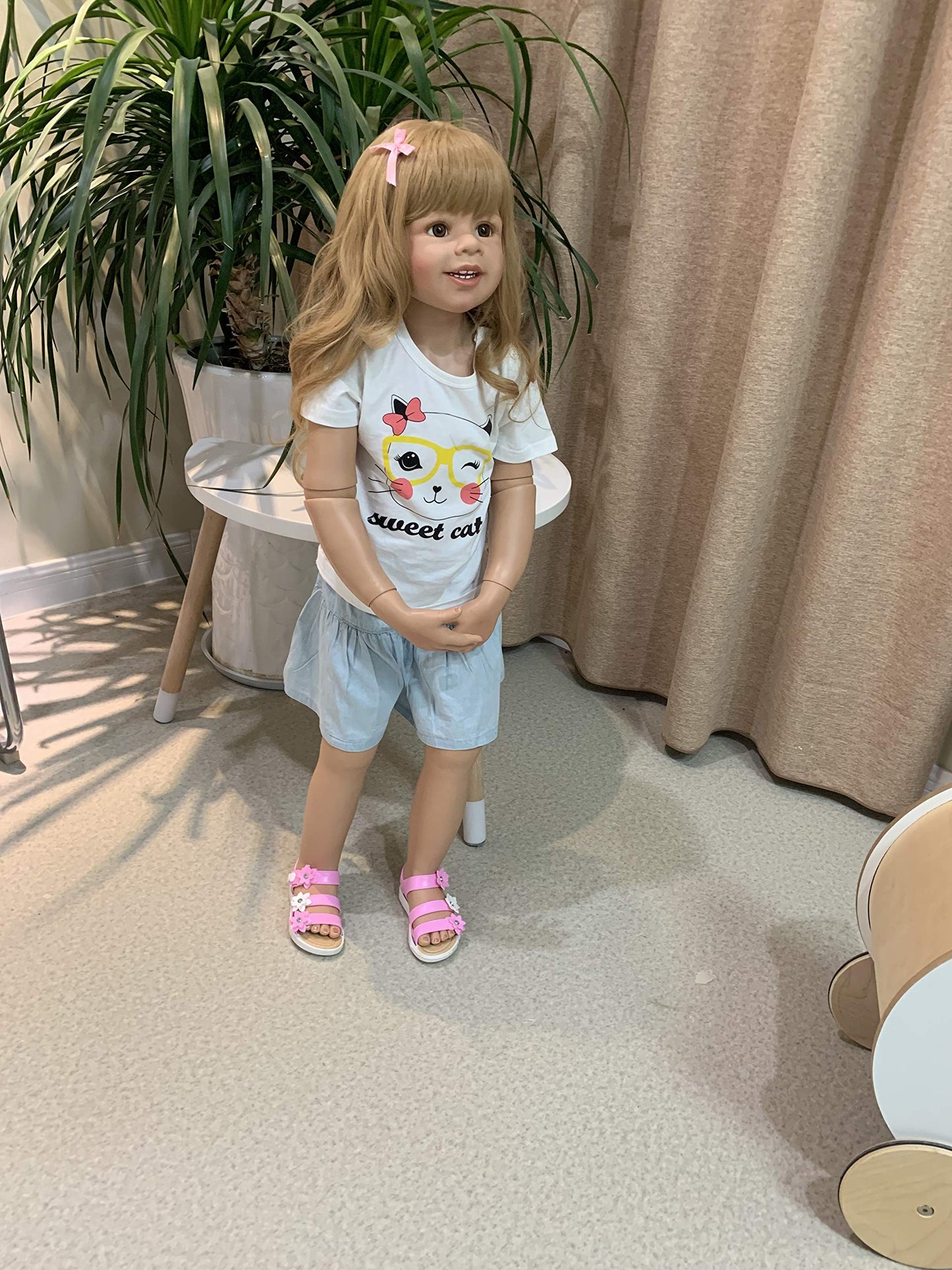 Pinky Reborn 39inch Reborn Toddler Doll – Full Body Vinyl, Realistic Blonde Hair, Standing Dress Model