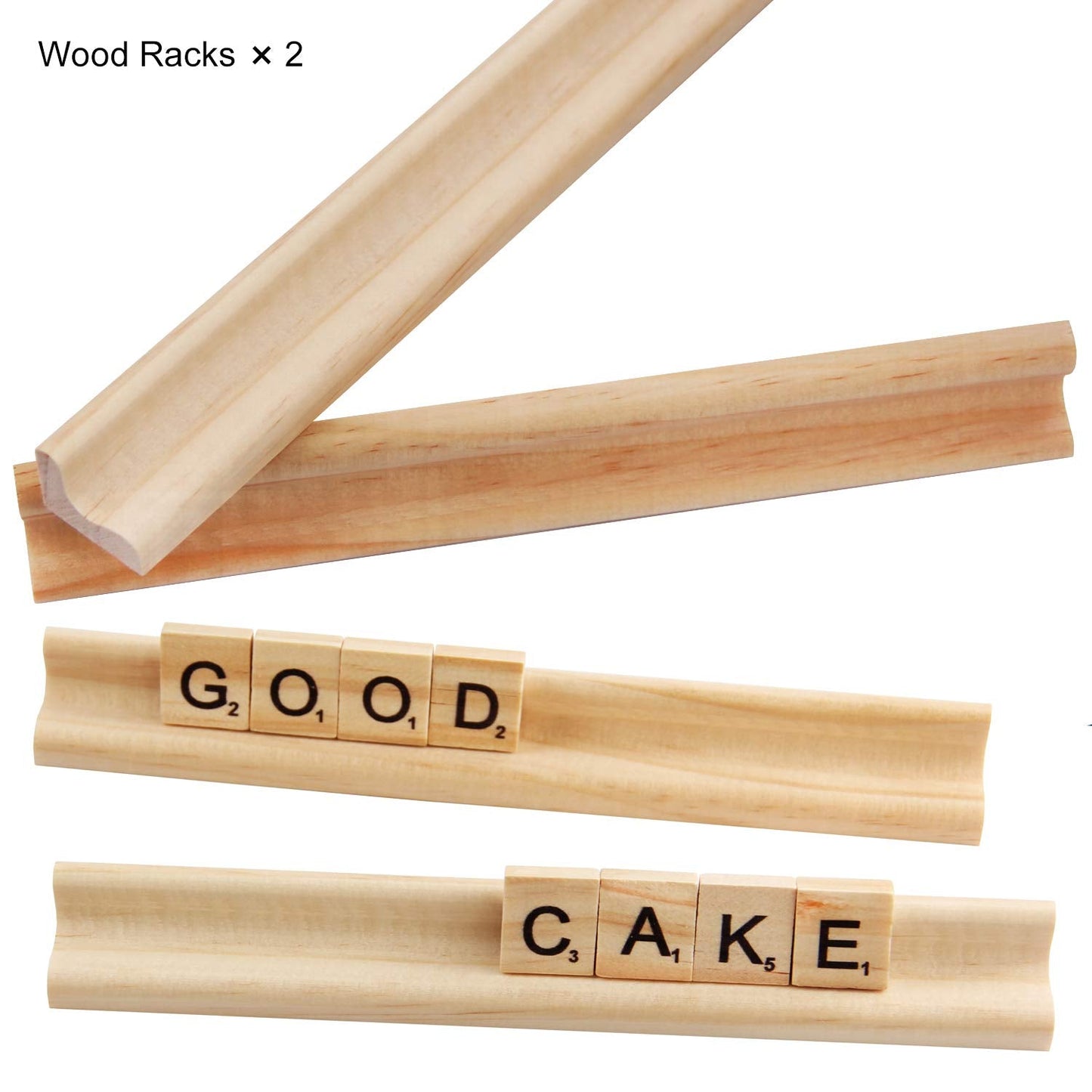 PINOWU 100pcs Wood Letter Tiles for Scrabble with Racks & Drawstring Bag
