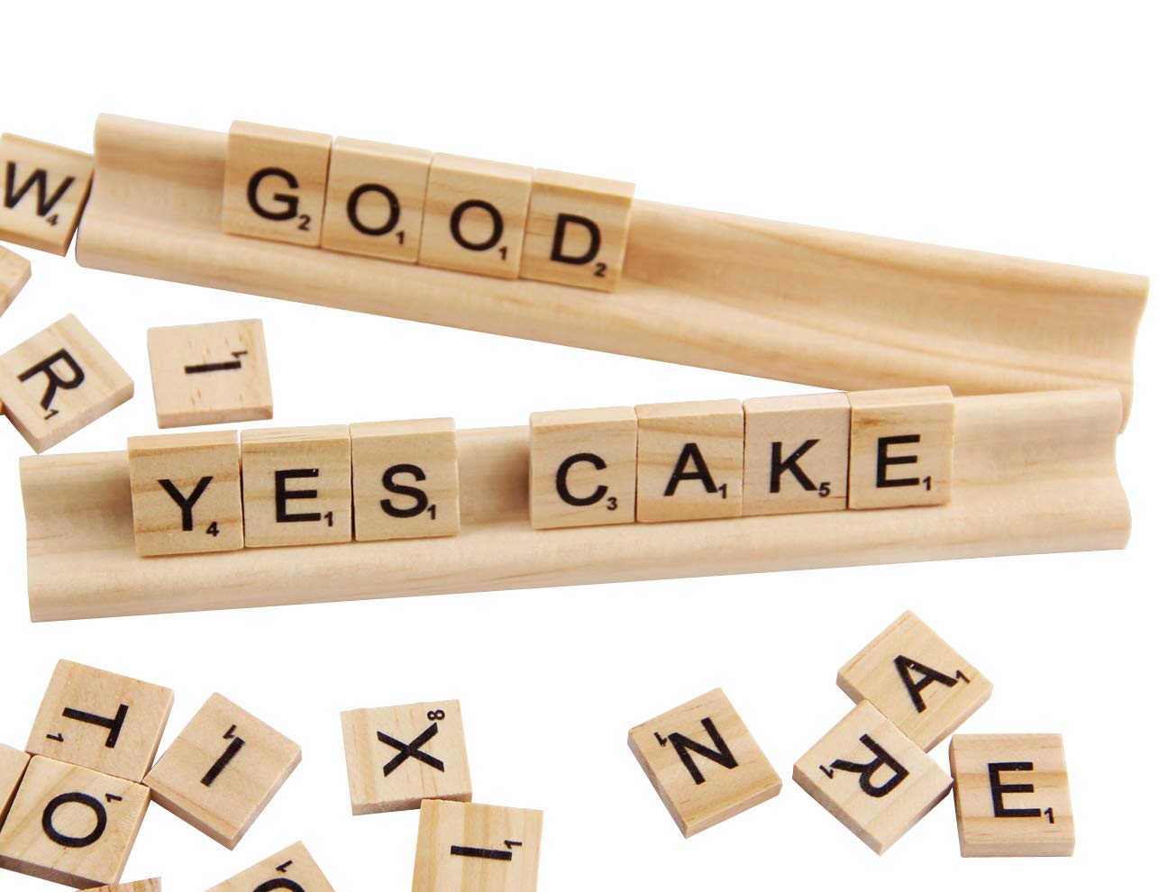 PINOWU 100pcs Wood Letter Tiles for Scrabble with Racks & Drawstring Bag