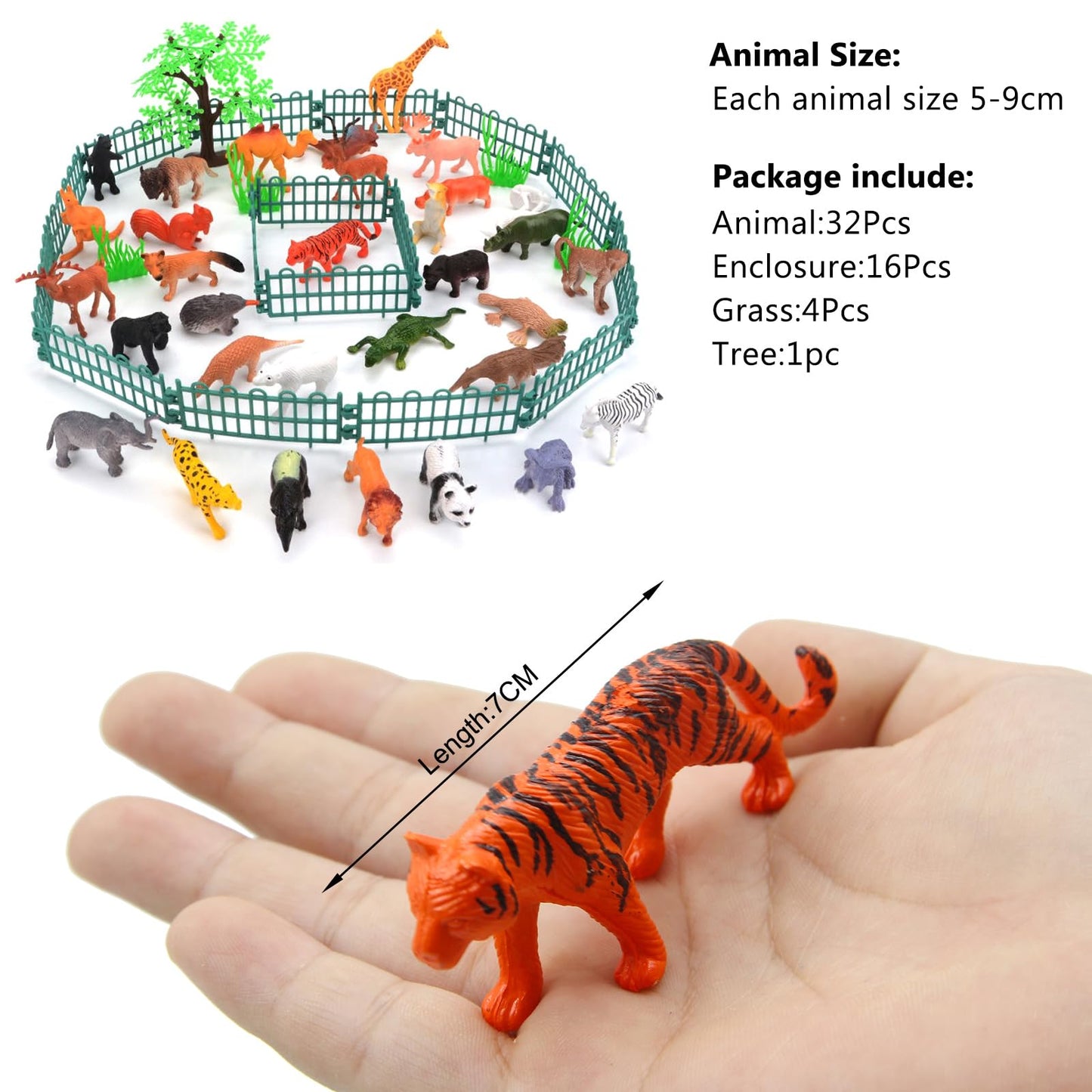 PINOWU Realistic Mini Wild Zoo Animals – 32-Piece Educational Playset