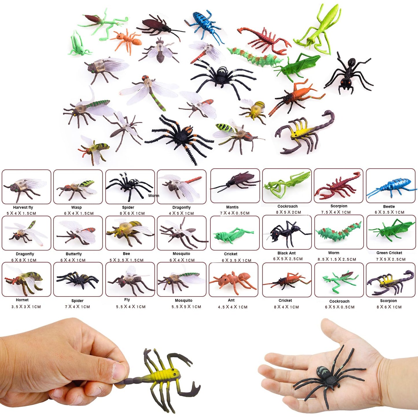 PINOWU 24pcs Insect Bug Toy Figures – 2-4 Inch Realistic Insects for Kids