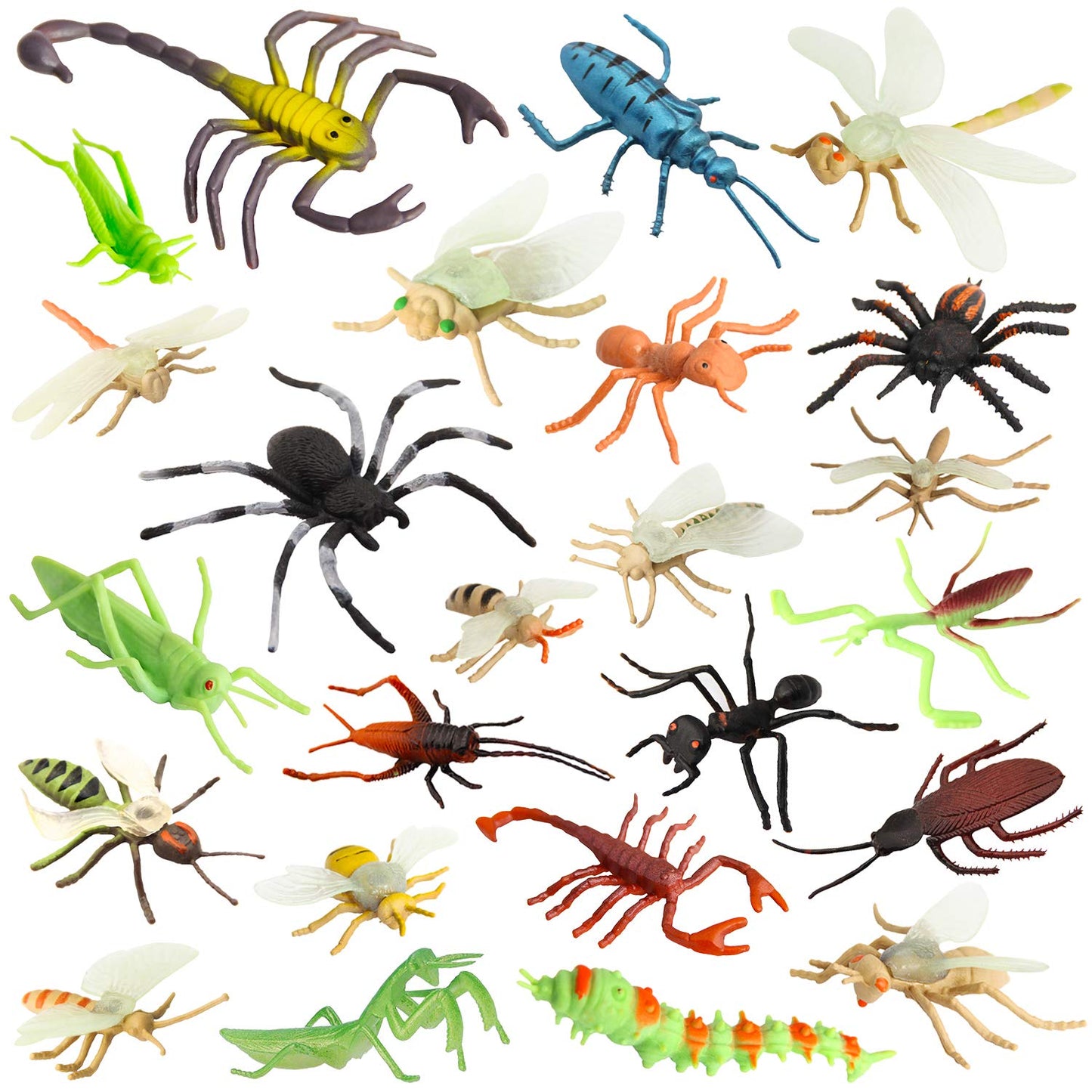 PINOWU 24pcs Insect Bug Toy Figures – 2-4 Inch Realistic Insects for Kids