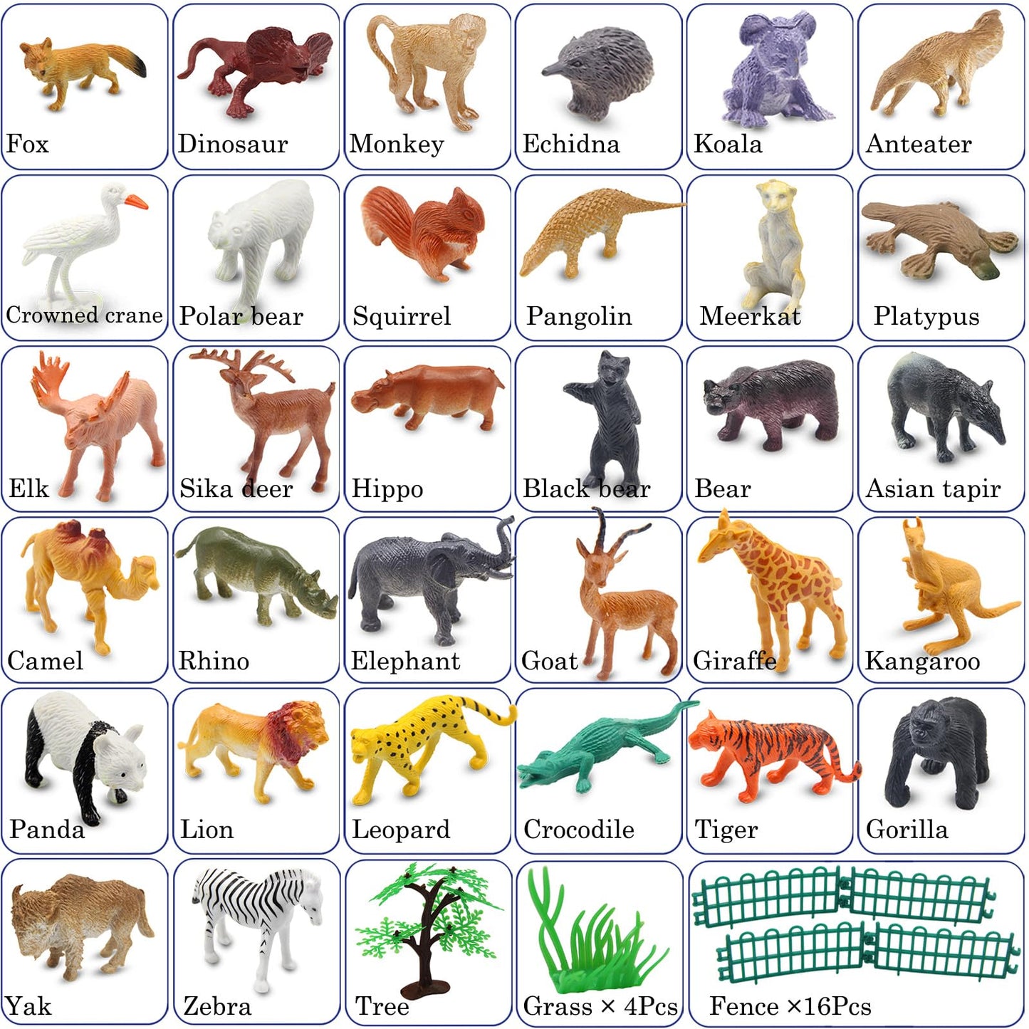 PINOWU Realistic Mini Wild Zoo Animals – 32-Piece Educational Playset