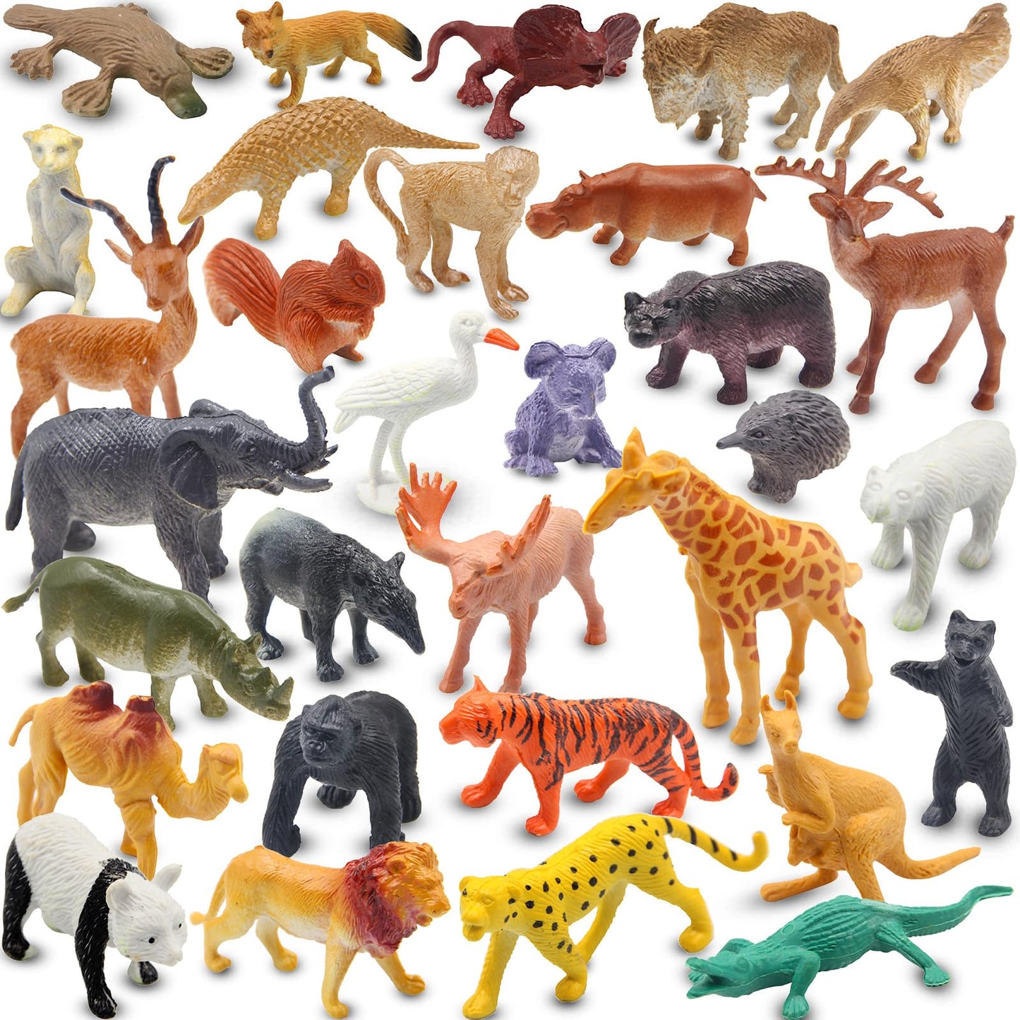 PINOWU Realistic Mini Wild Zoo Animals – 32-Piece Educational Playset