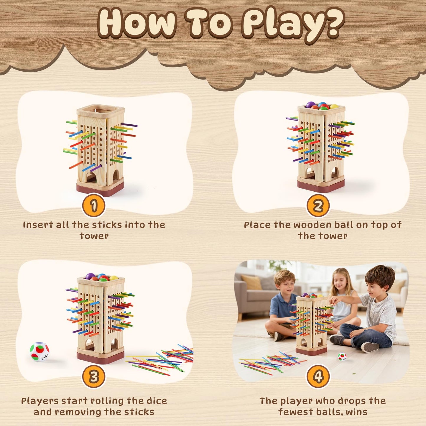 Pinshoon Montessori Wooden Board Game – Educational Fun for Kids 3-8 (2-6 Players)