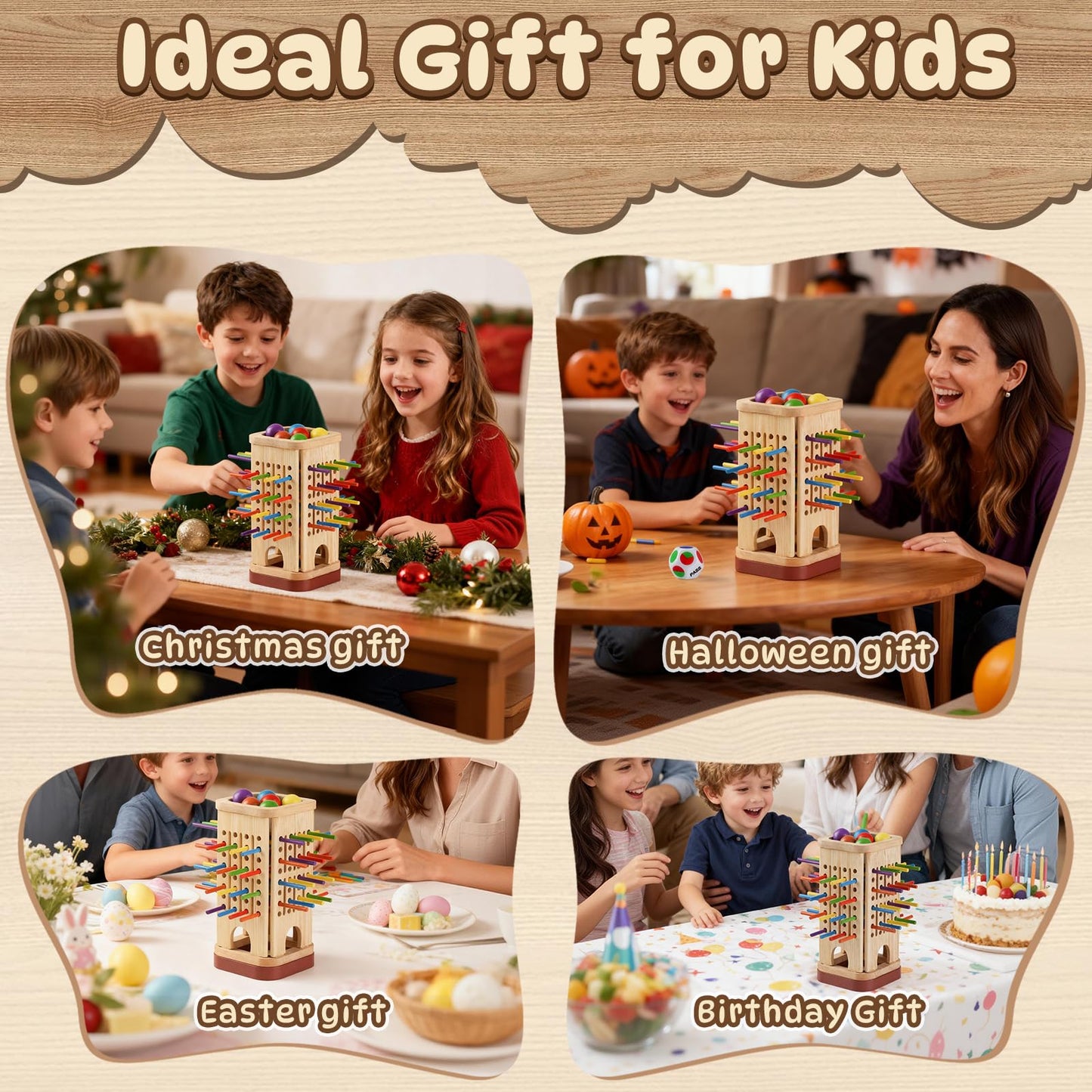Pinshoon Montessori Wooden Board Game – Educational Fun for Kids 3-8 (2-6 Players)