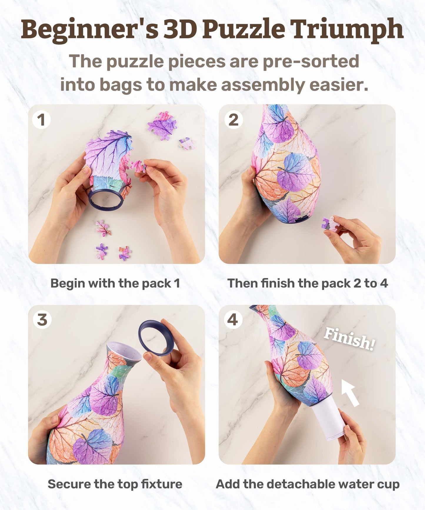 Pintoo 3D Puzzle Vase S1024 – Translucent 160-Piece Flower Vase for Unique Home Decor