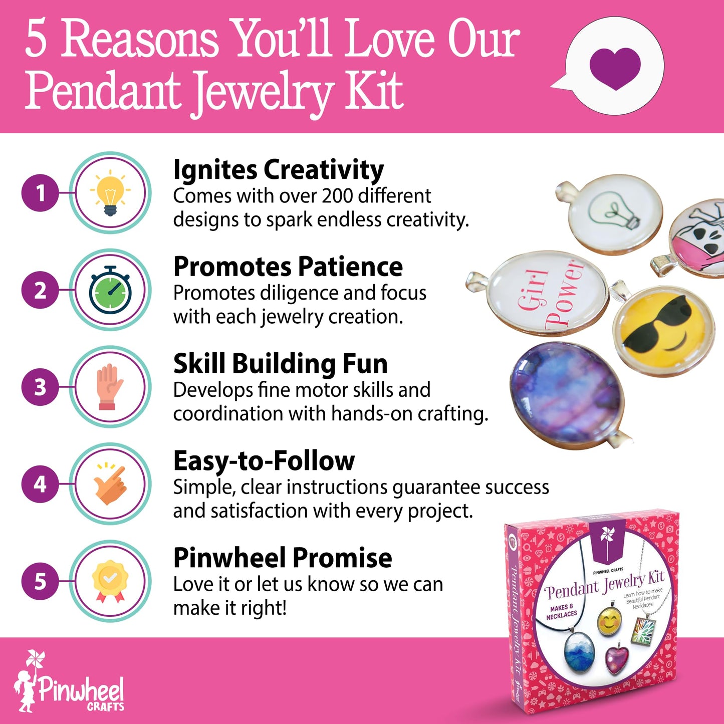 Pinwheel Crafts Pendant Jewelry Kit for Girls 8-12+ | 200+ Designs