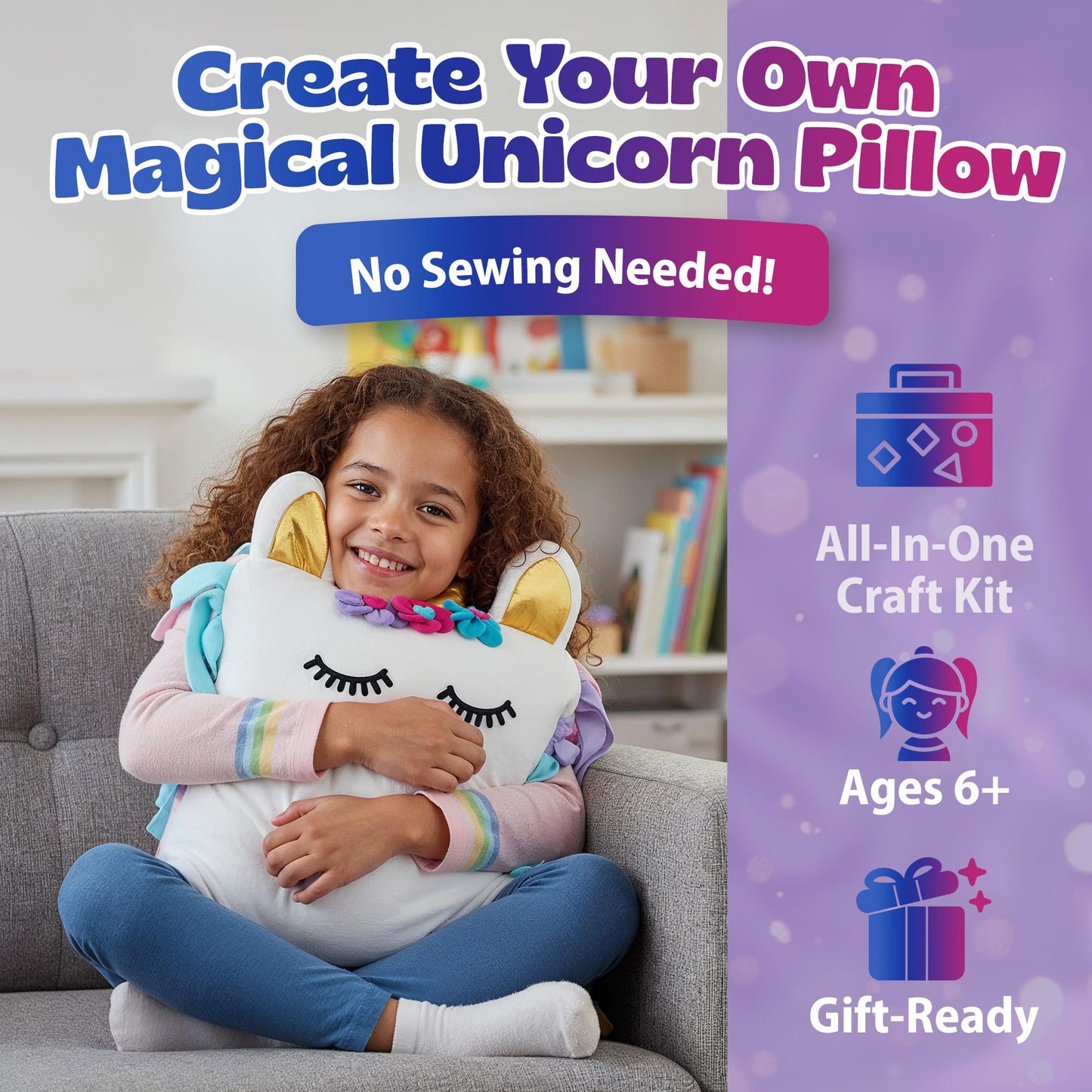 Pinwheel Crafts Unicorn Pillow Kit — No-Sew Craft for Kids 4-8