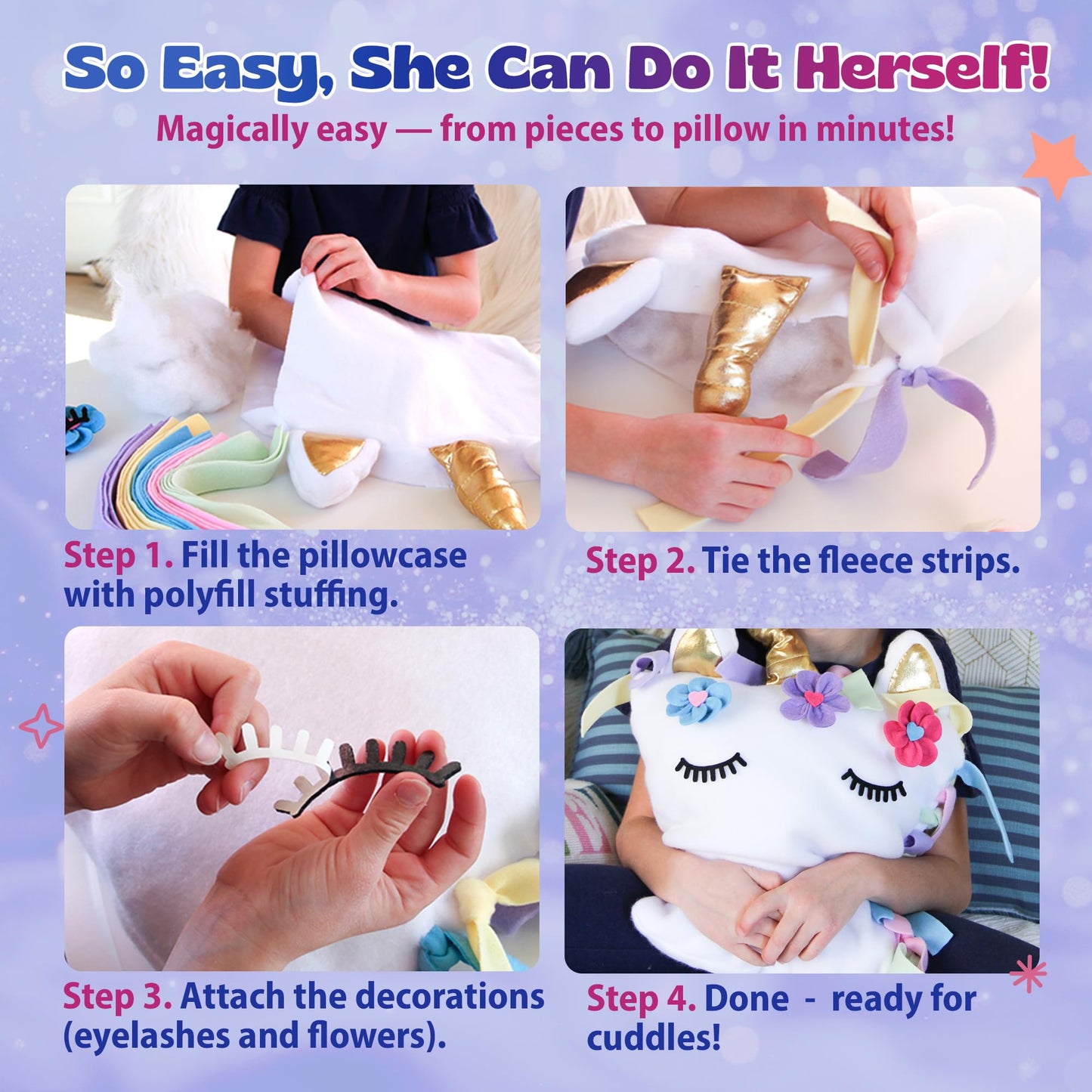 Pinwheel Crafts Unicorn Pillow Kit — No-Sew Craft for Kids 4-8