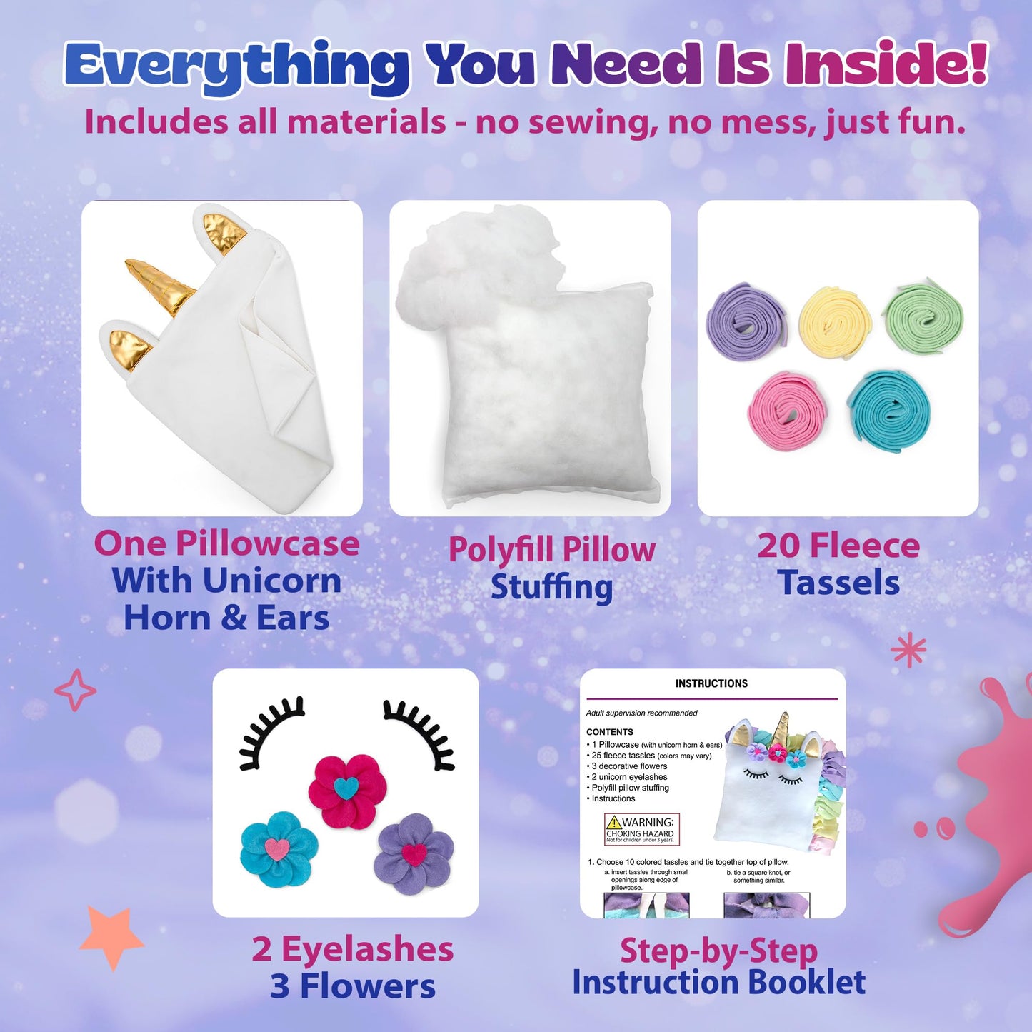 Pinwheel Crafts Unicorn Pillow Kit — No-Sew Craft for Kids 4-8