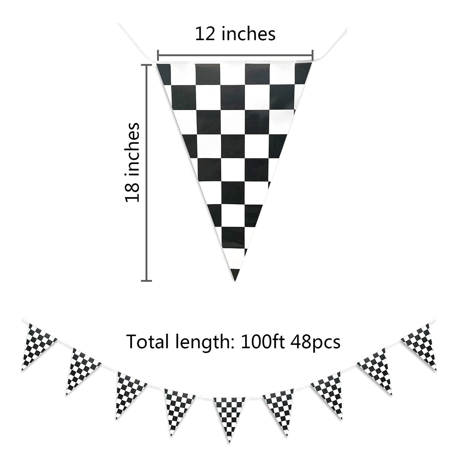Piokio 100ft Black & White Checkered Flag Banner for Racing Birthday Parties