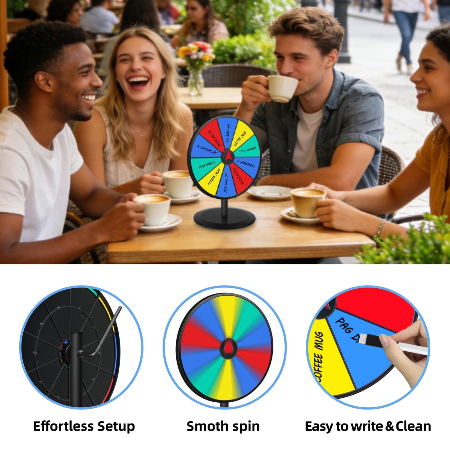 Pionites 8-Inch Prize Wheel Spinner – Customizable Wheel of Fortune for Parties & Events