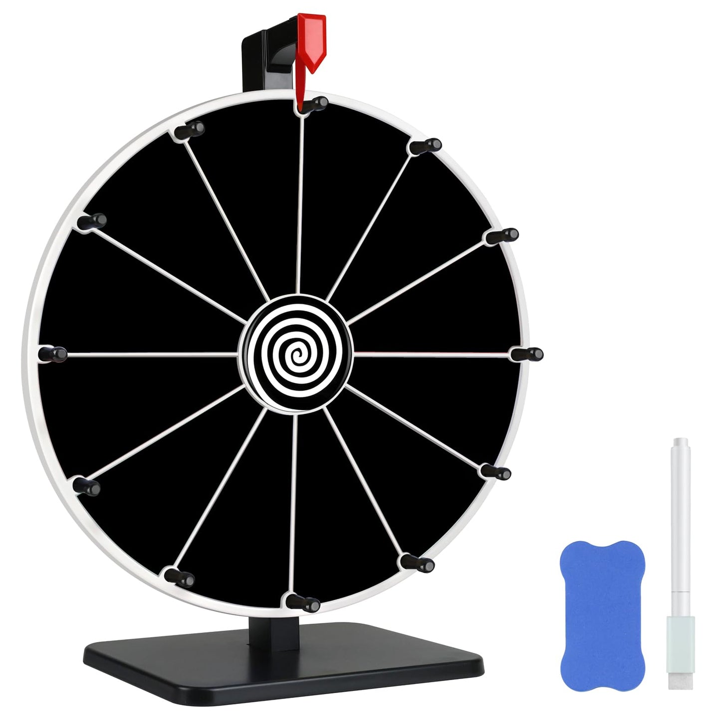 Pionites 12-Inch 12 Slots Prize Wheel – Tabletop or Wall Mount with Dry Erase Marker