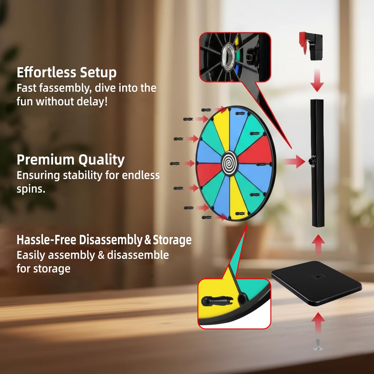 Pionites 12-Inch 12-Slot Prize Wheel | Dry-Erase Tabletop Spin