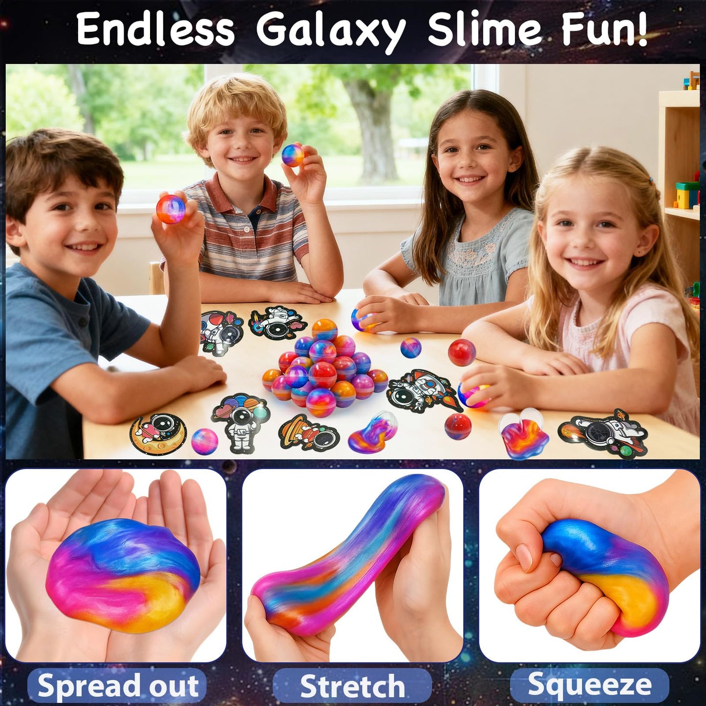 PIONJOY 28 Pack Valentines Galaxy Slime Toys for Kids – Galaxy Slime with Cards, Party Favors