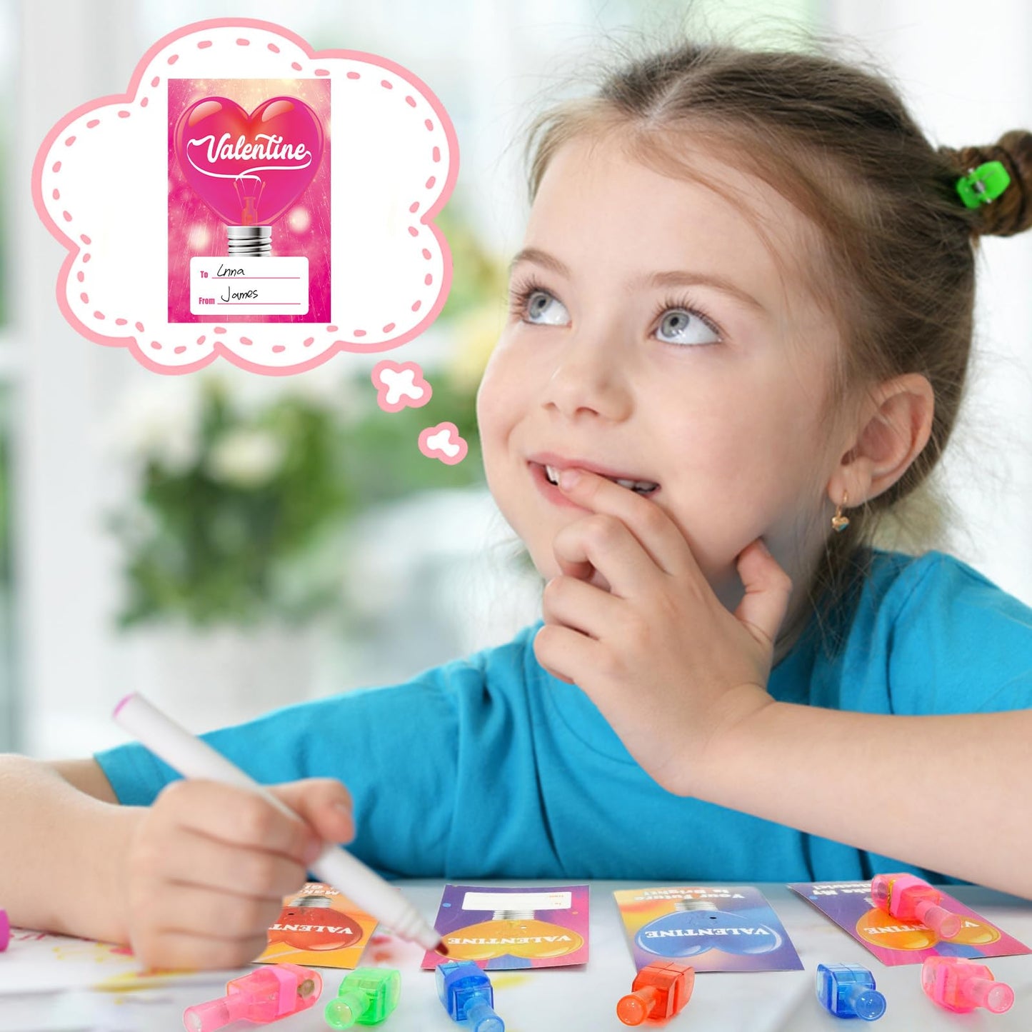 PIONJOY 28-Pack Valentines LED Finger Lights – Kids' Valentine Cards & Neon Design Lights for Classroom Fun