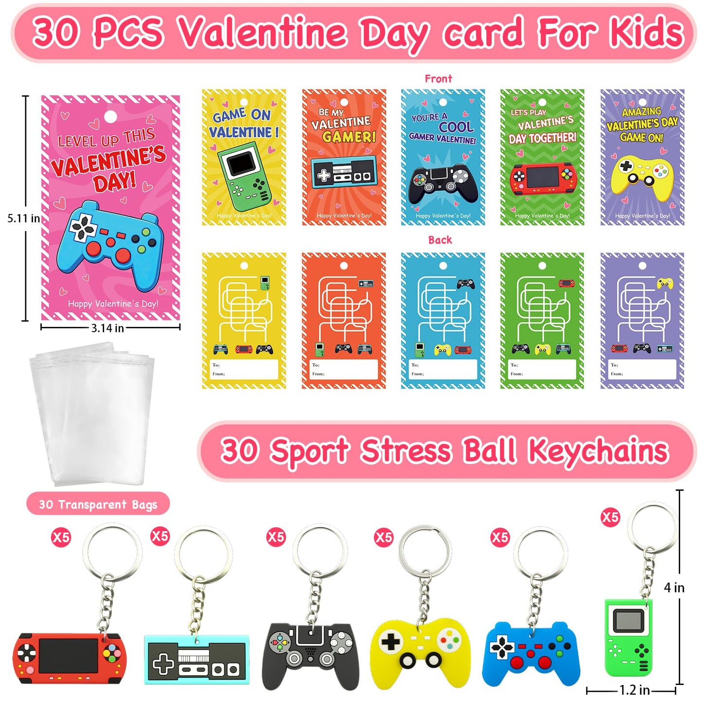 PIONJOY 28-Pack Valentines Game Keychains with Cards | Classroom Gifts & Party Favors