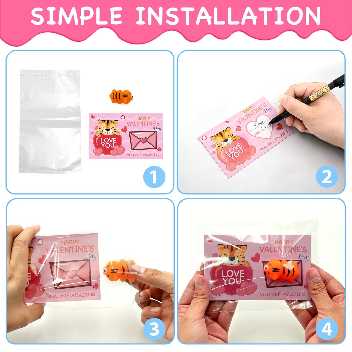 PIONJOY 28-Pack Valentines Gifts for Kids – Mochi Squishy Toys & Greeting Cards