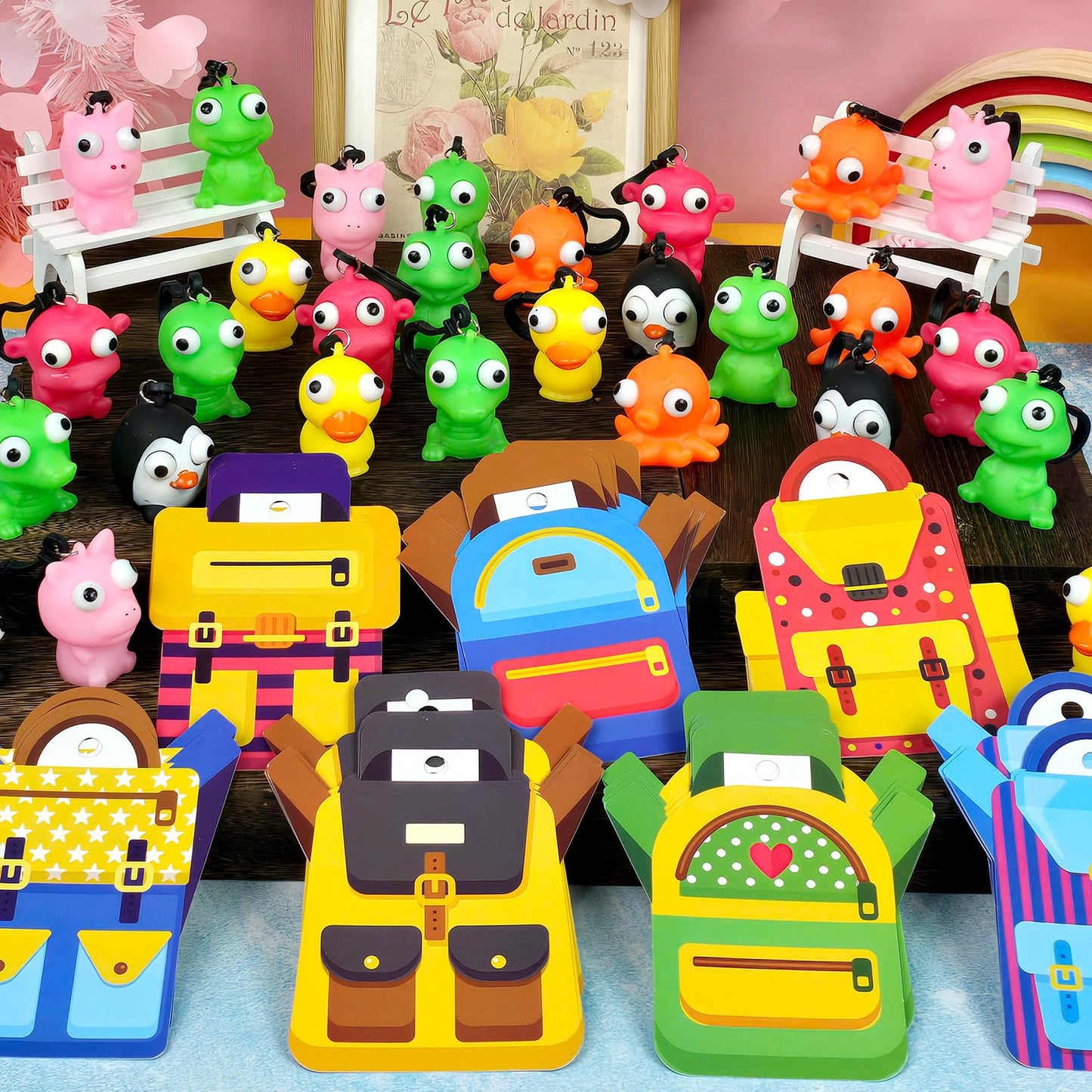 PIONJOY 28-Pack Valentines Cards with Eye-Pop Squeeze Keychains – Classroom Prizes & Gifts