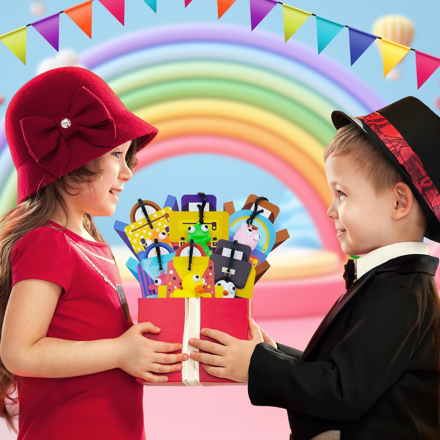 PIONJOY 28-Pack Valentines Cards with Eye-Pop Squeeze Keychains – Classroom Prizes & Gifts