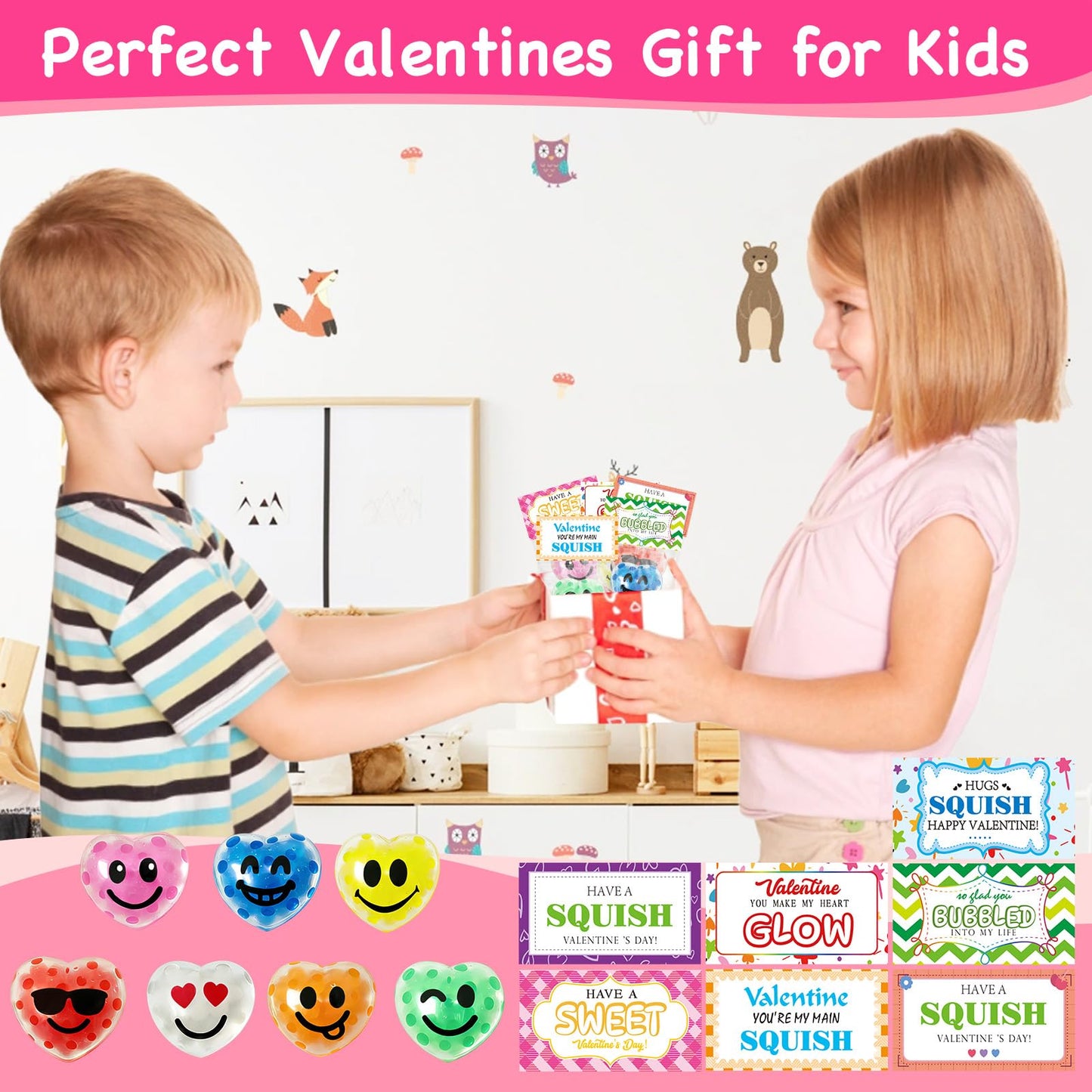 PIONJOY 28-Pack Valentines Day Gifts for Kids – Stress Balls & Card Set