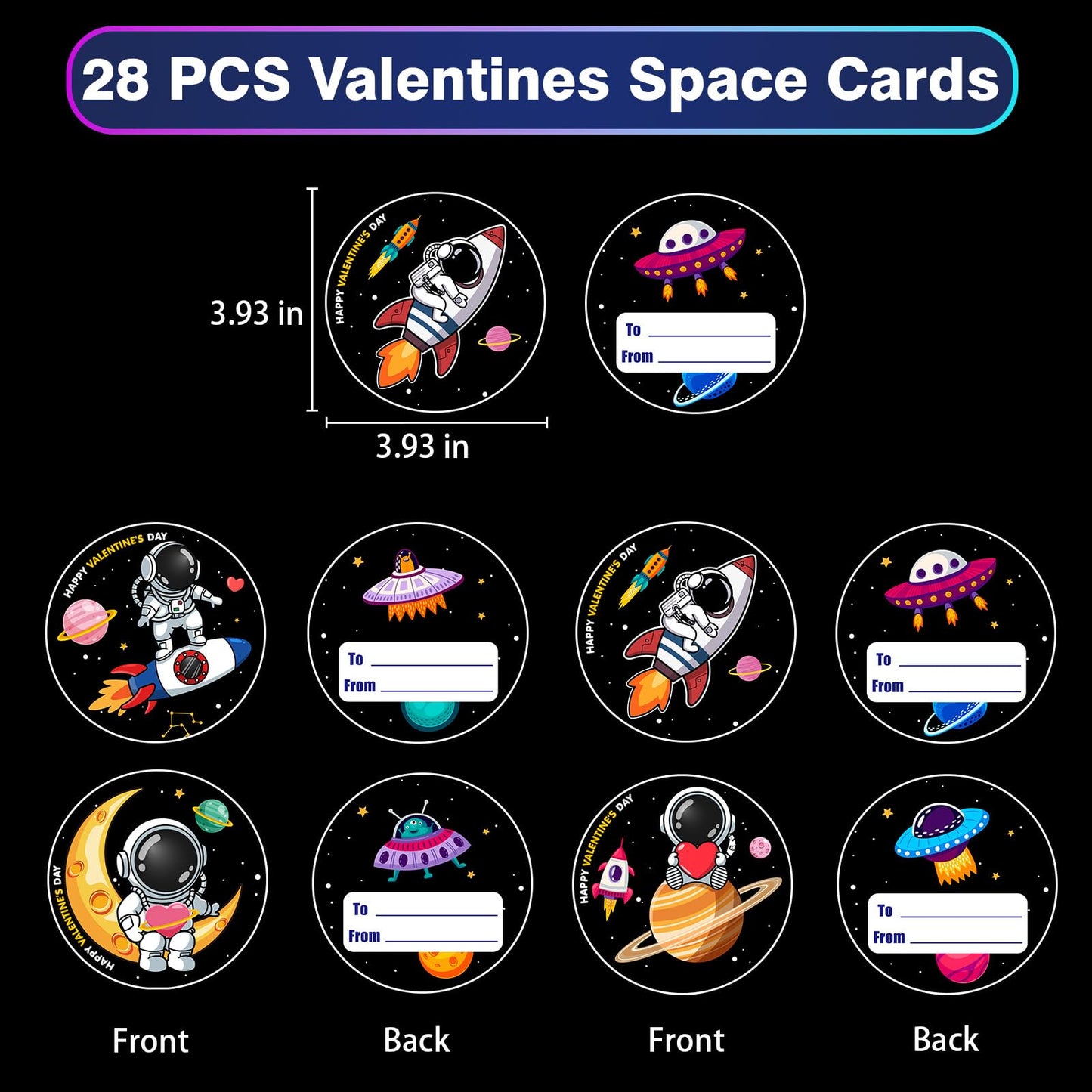 PIONJOY 28-Pack Valentines Day Gifts for Kids | LED Finger Lights with Valentine Cards