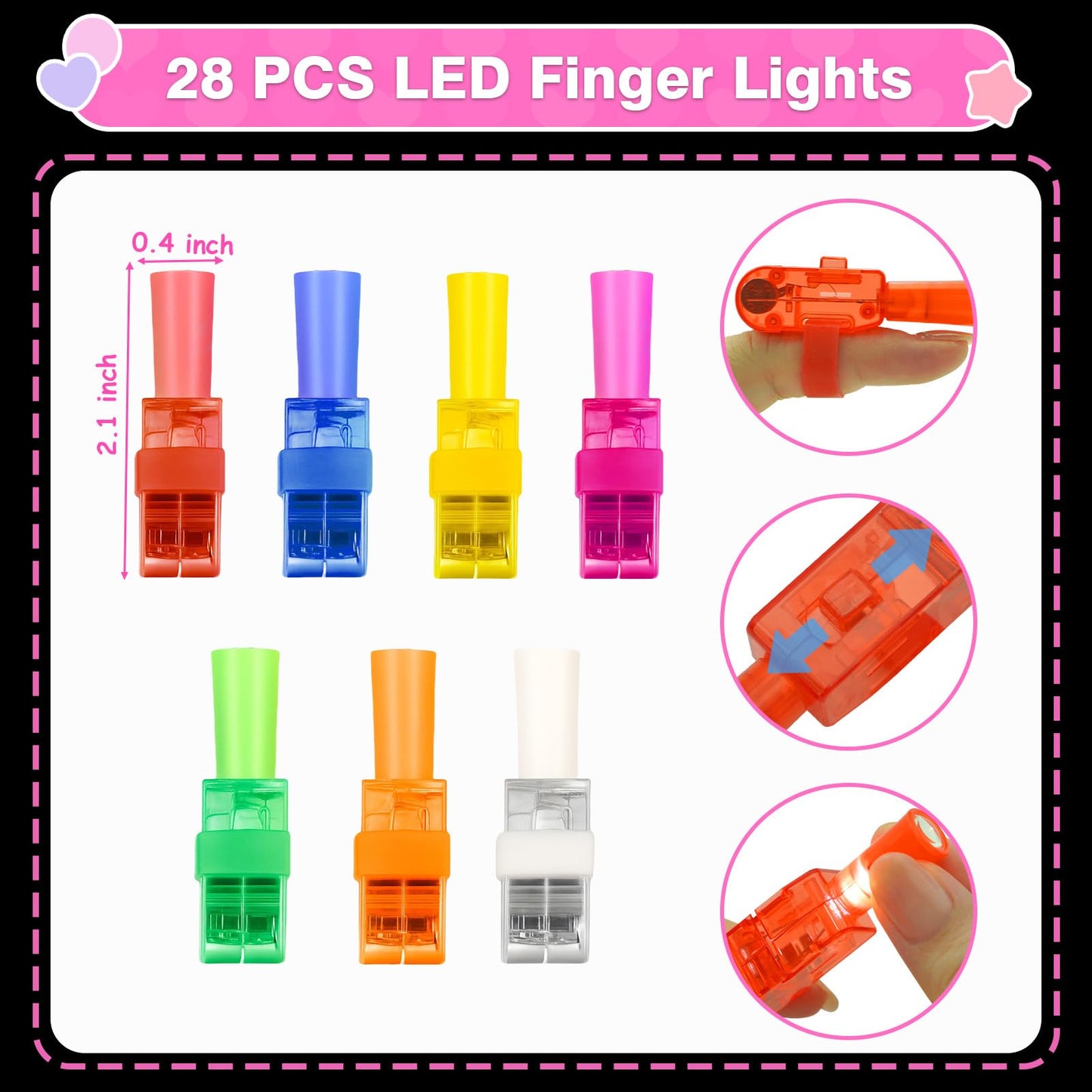 PIONJOY 28-Pack Valentines LED Finger Lights – Kids' Valentine Cards & Neon Design Lights for Classroom Fun