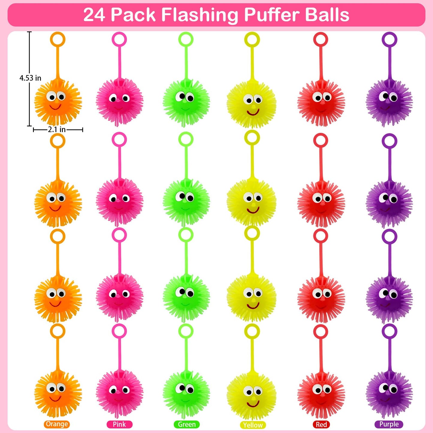 PIONJOY 24-Pack Valentines LED Puffy Ball Toys with Monster Cards – Glow-in-the-Dark Classroom Prizes