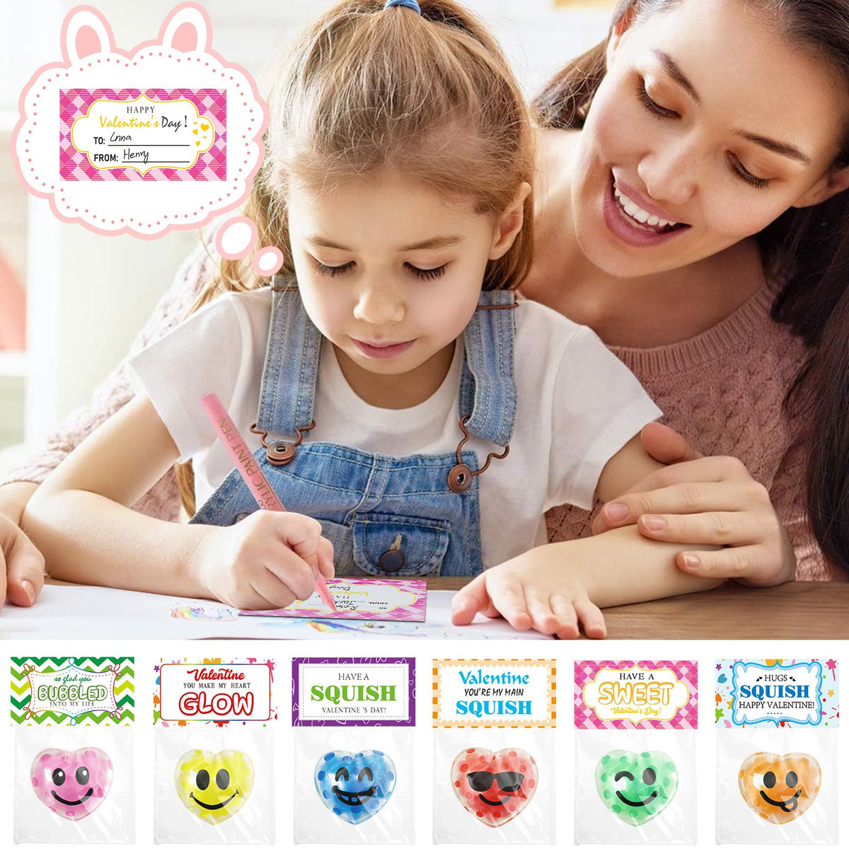 PIONJOY 28-Pack Valentines Day Gifts for Kids – Stress Balls & Card Set