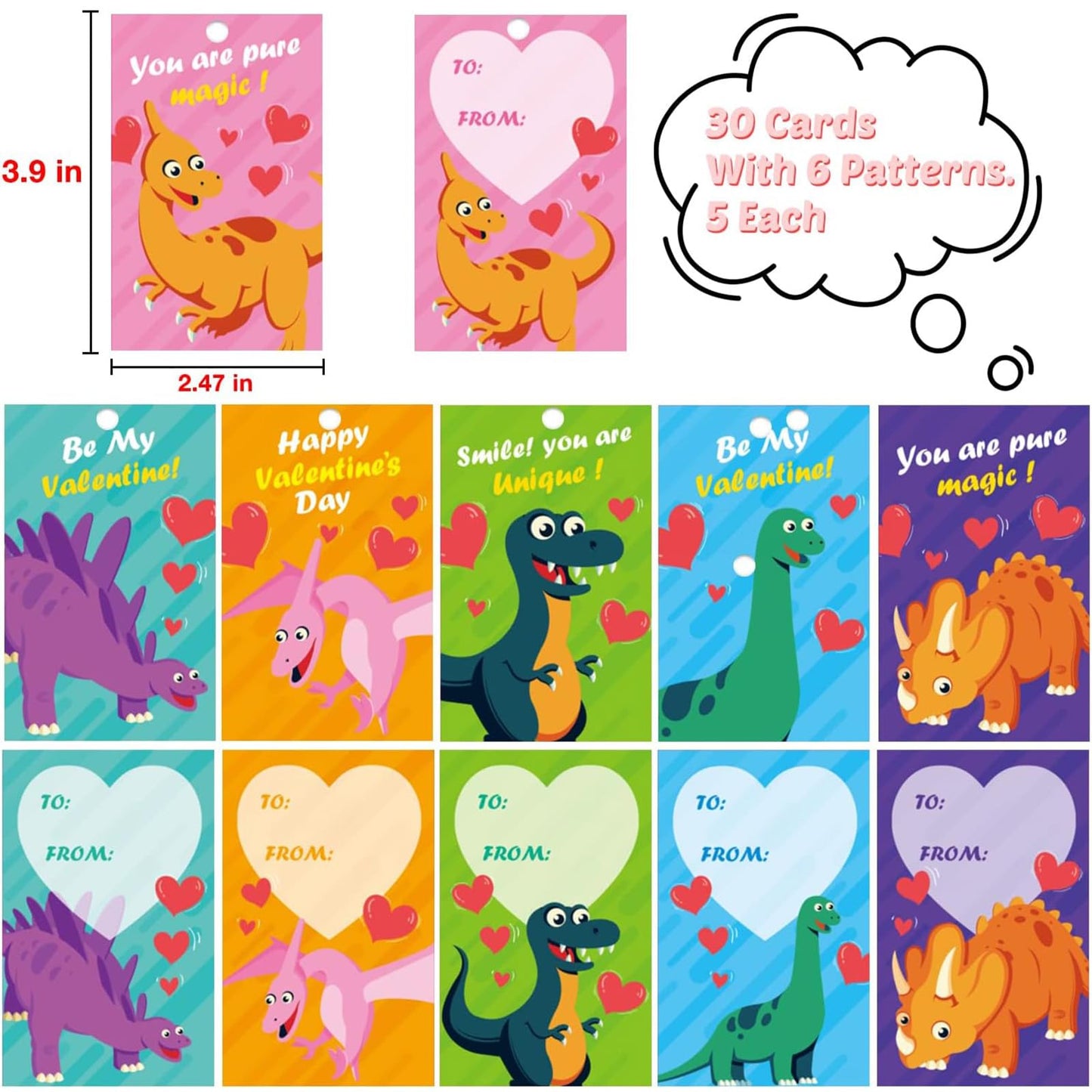 PIONJOY 28-Pack Valentines Dinosaur Keychains with Cards – Kids Classroom Party Favors