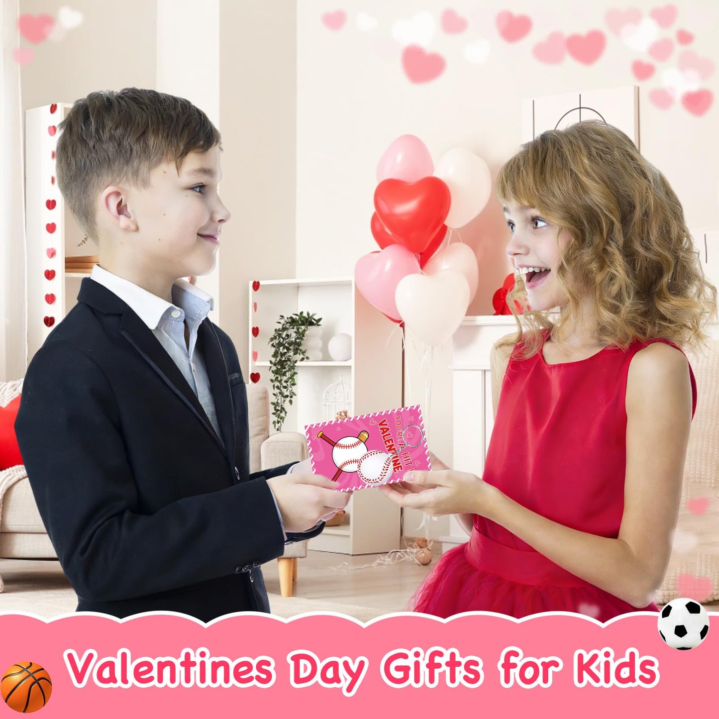 PIONJOY 30-Pack Valentines Day Gifts for Kids — Sports Keychains & PU Foam Squeeze Toys