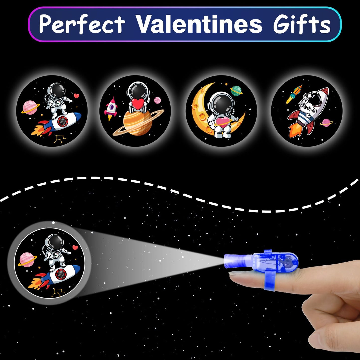 PIONJOY 28-Pack Valentines Day Gifts for Kids | LED Finger Lights with Valentine Cards