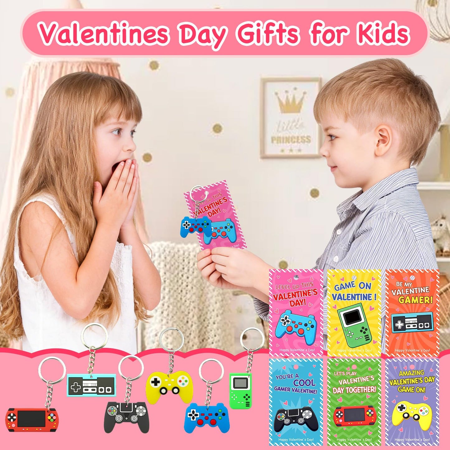 PIONJOY 28-Pack Valentines Game Keychains with Cards | Classroom Gifts & Party Favors