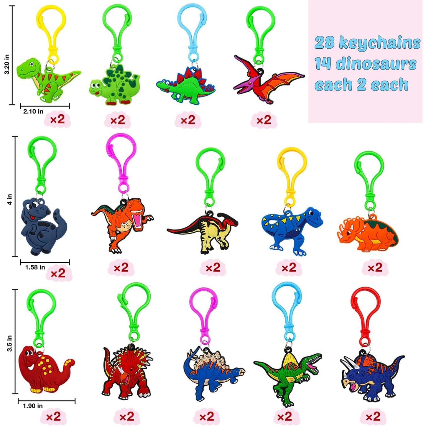 PIONJOY 28-Pack Valentines Dinosaur Keychains with Cards – Kids Classroom Party Favors