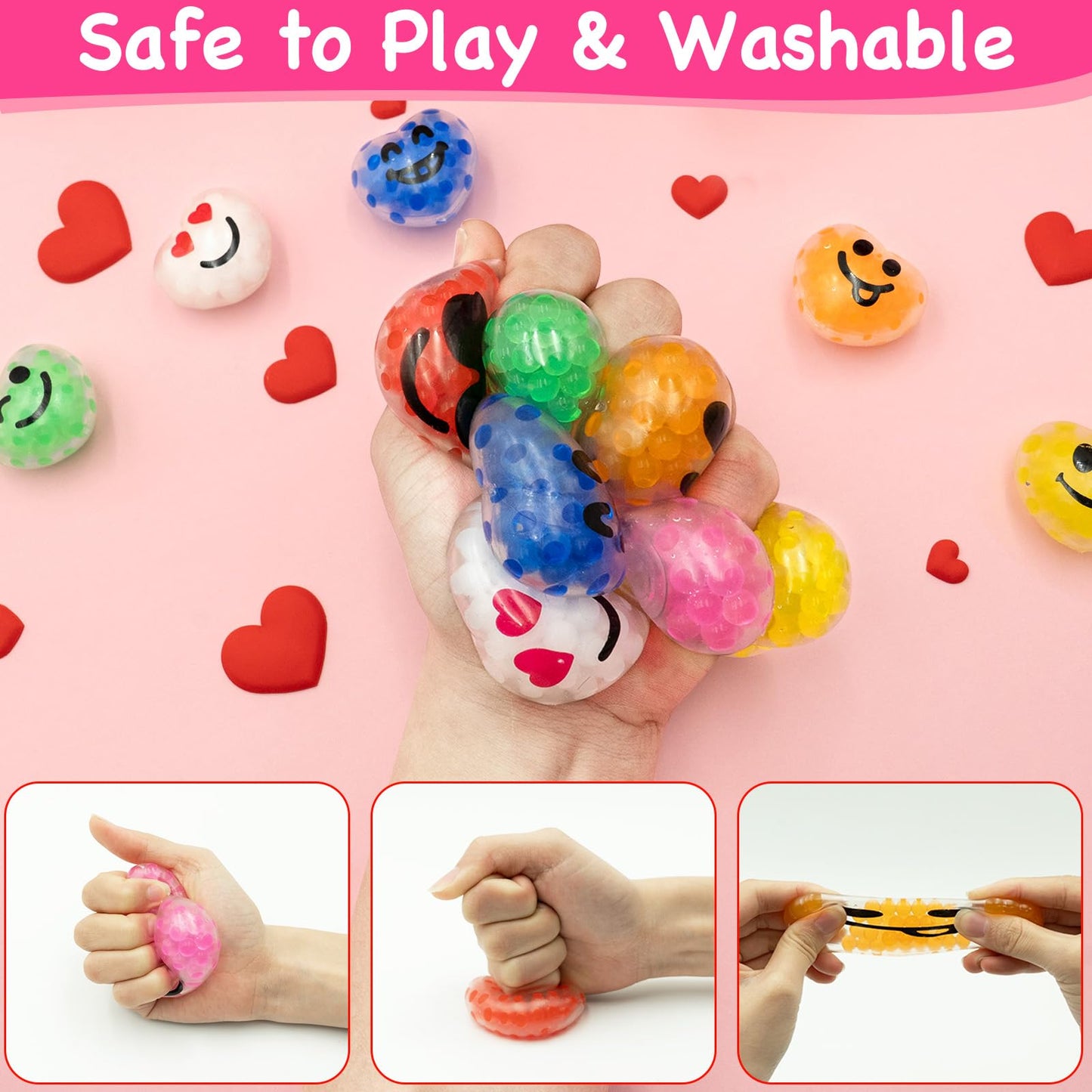 PIONJOY 28-Pack Valentines Day Gifts for Kids – Stress Balls & Card Set