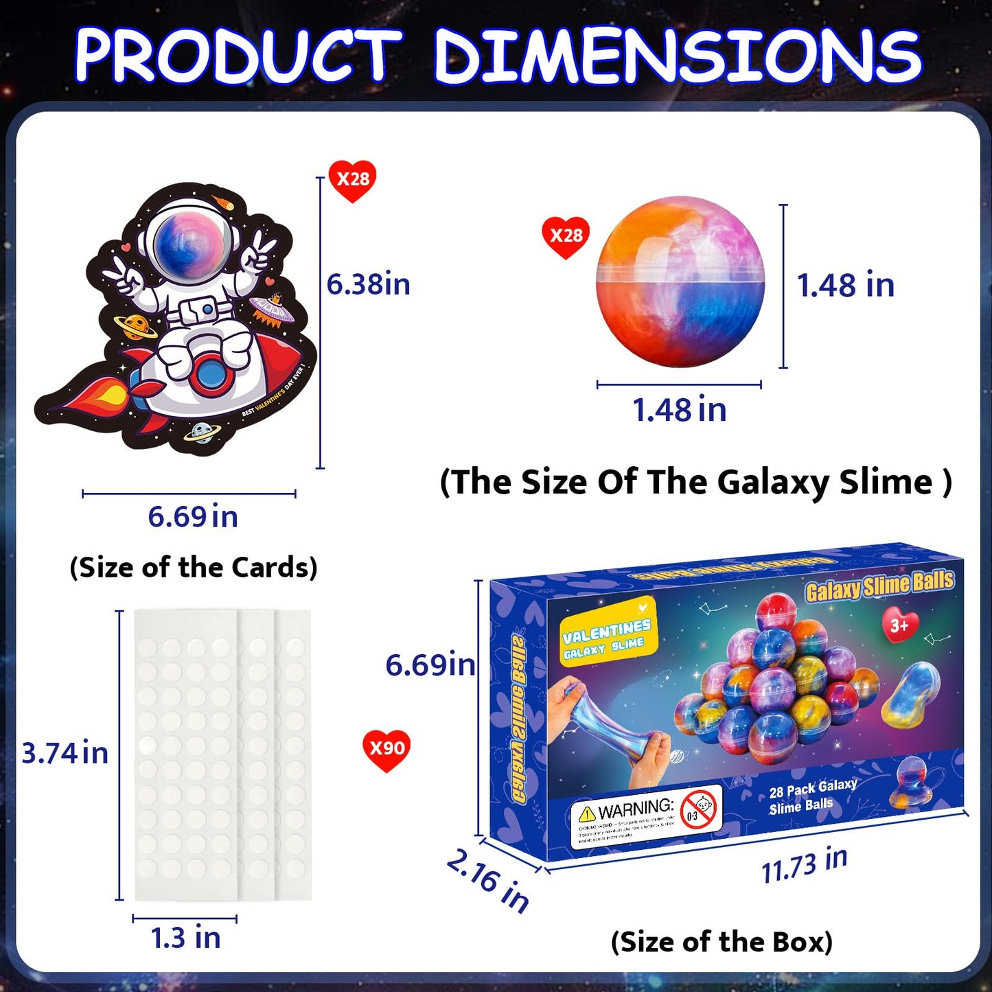PIONJOY 28 Pack Valentines Galaxy Slime Toys for Kids – Galaxy Slime with Cards, Party Favors