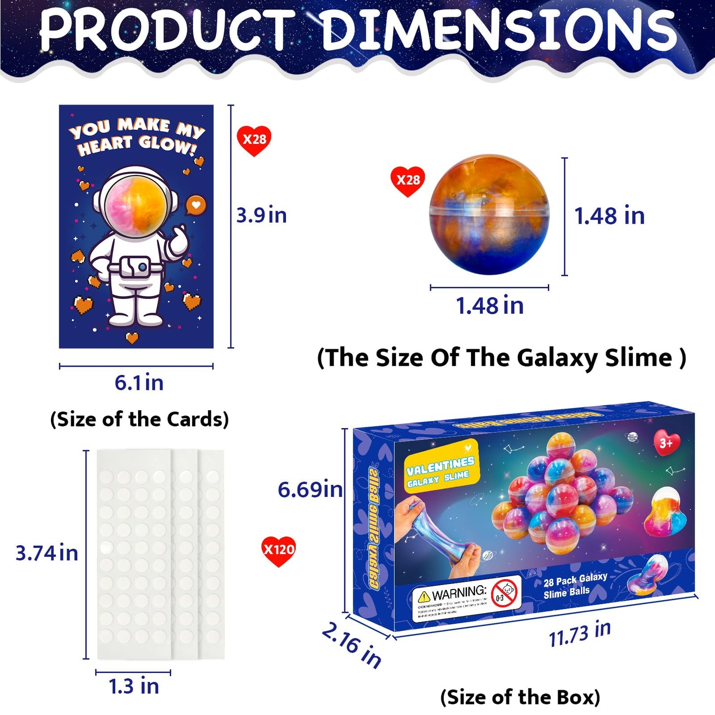 PIONJOY 28-Pack Valentines Galaxy Slime with Cards – Kids Classroom Gifts & Fidget Set