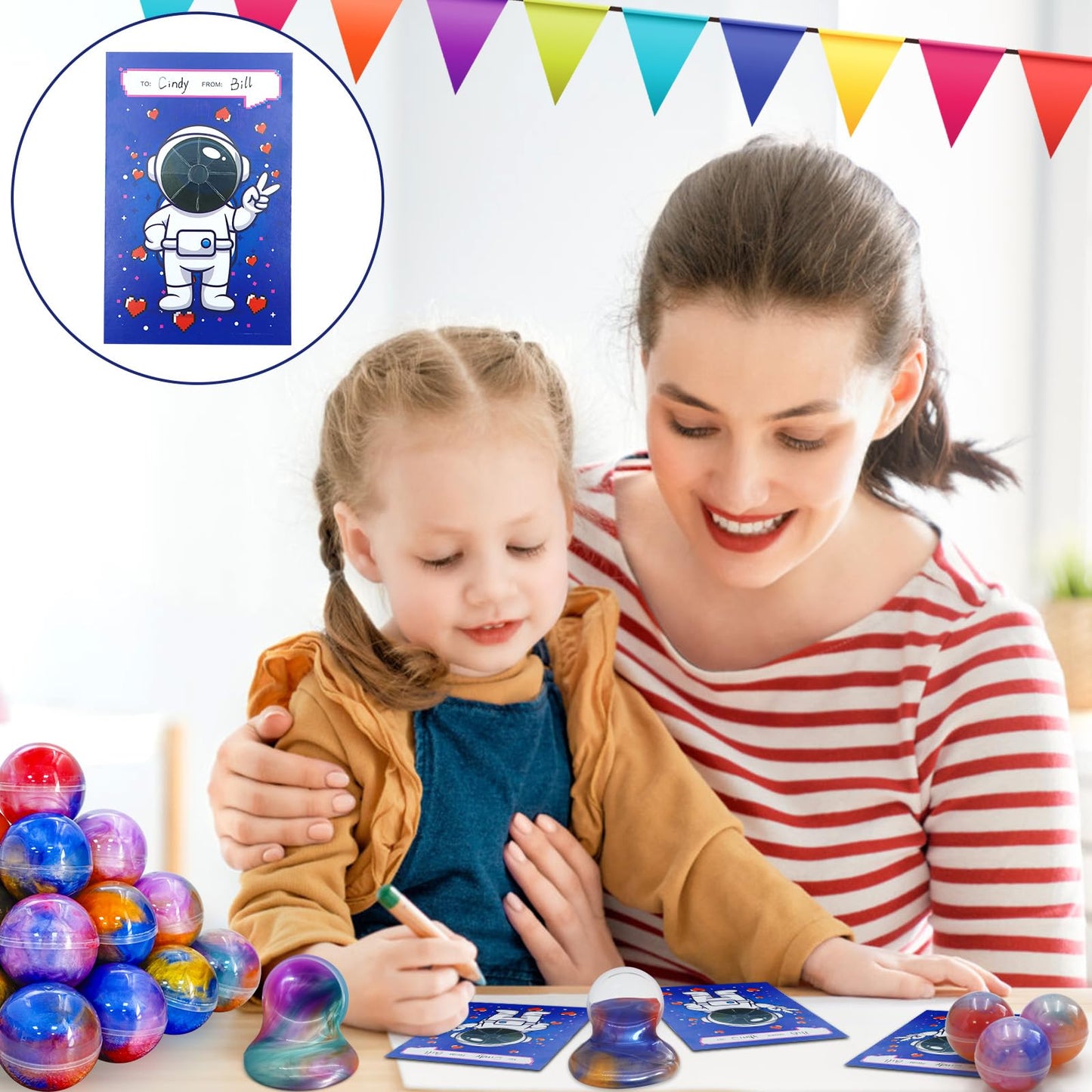 PIONJOY 28-Pack Valentines Galaxy Slime with Cards – Kids Classroom Gifts & Fidget Set