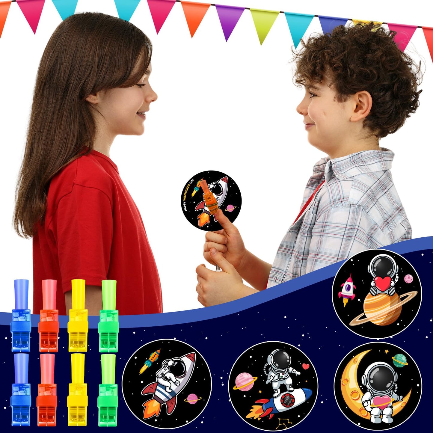 PIONJOY 28-Pack Valentines Day Gifts for Kids | LED Finger Lights with Valentine Cards