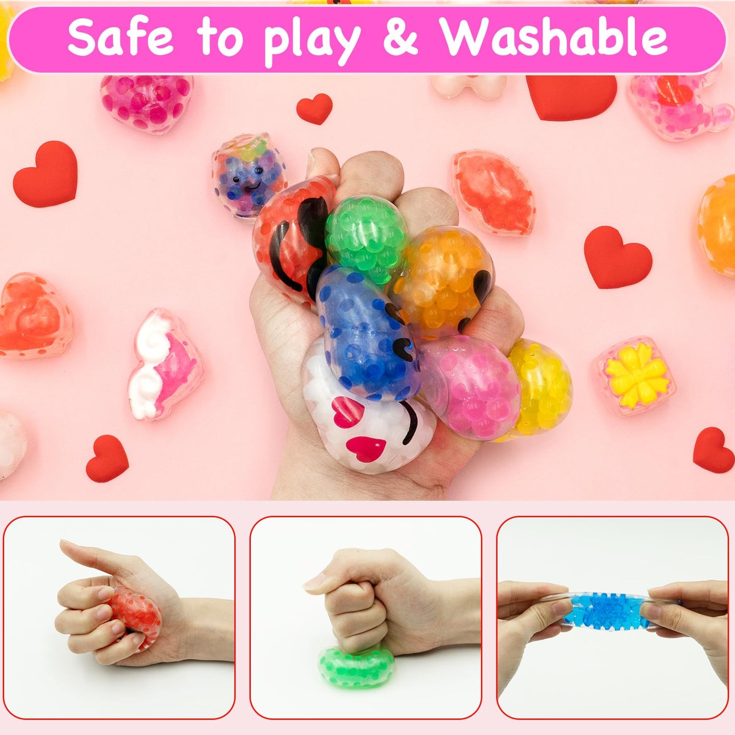 PIONJOY 28-Pack Valentines Day Gifts for Kids – Squishy Stress Balls with Cards & Classroom Prizes