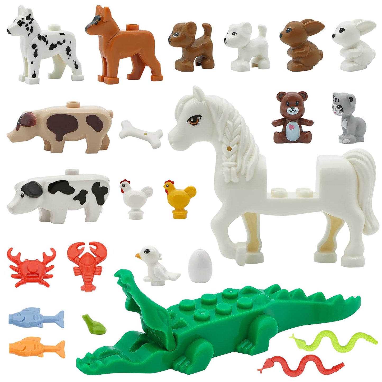 PIPART Friend Animal Figures 24-Piece Building Blocks Set | Farm & Sea Animals