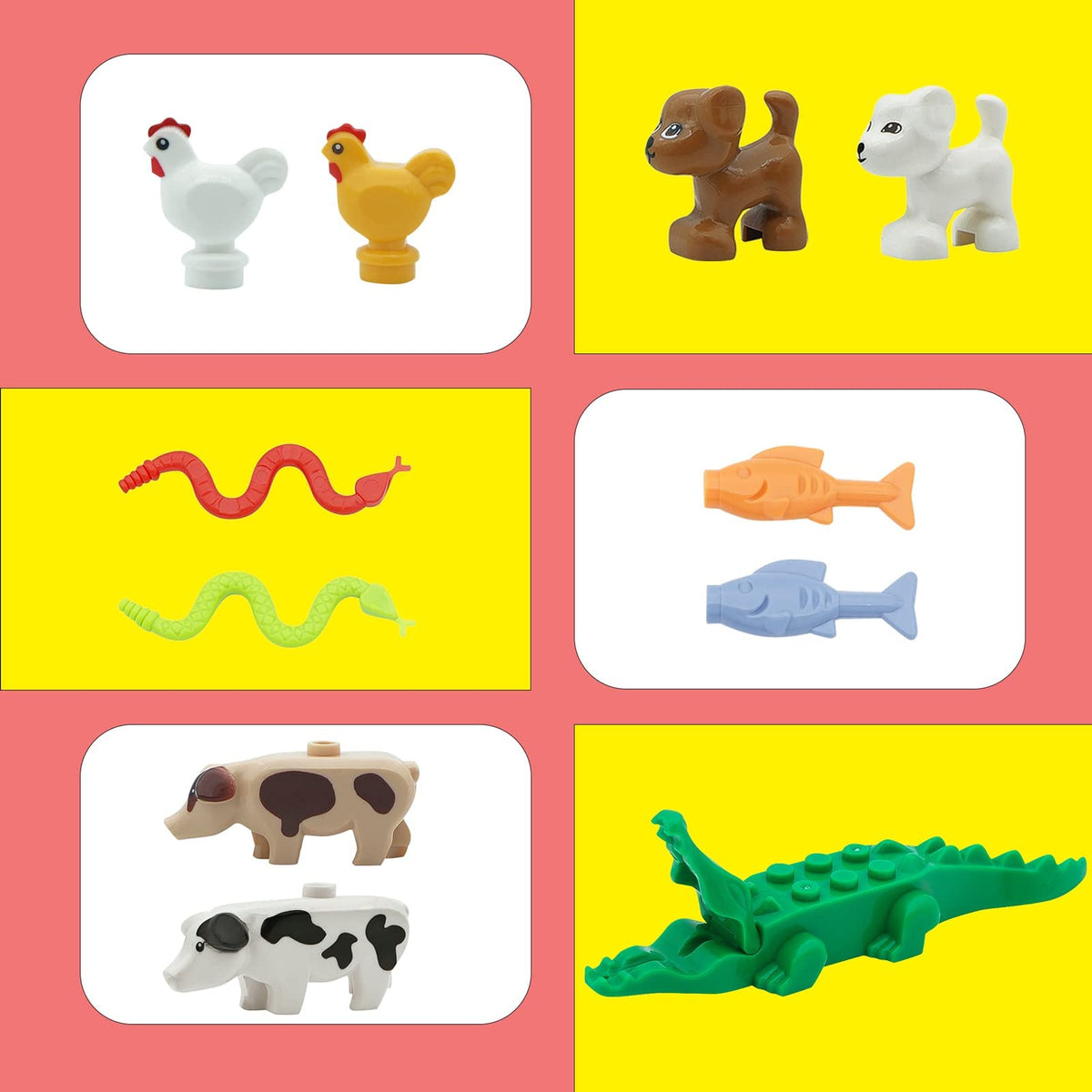 PIPART Friend Animal Figures 24-Piece Building Blocks Set | Farm & Sea Animals