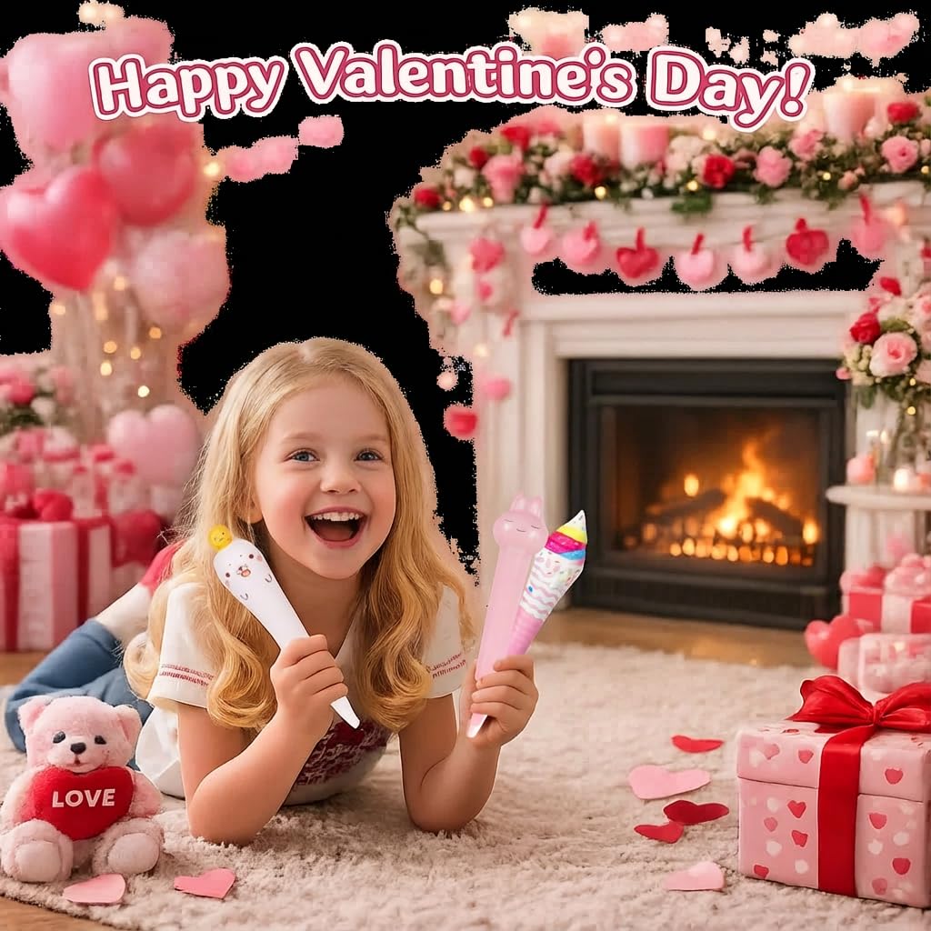 Pipigaty 24 Pcs Valentines Day Gifts for Kids Classroom – Kawaii & Squishy Pens for Party Favors