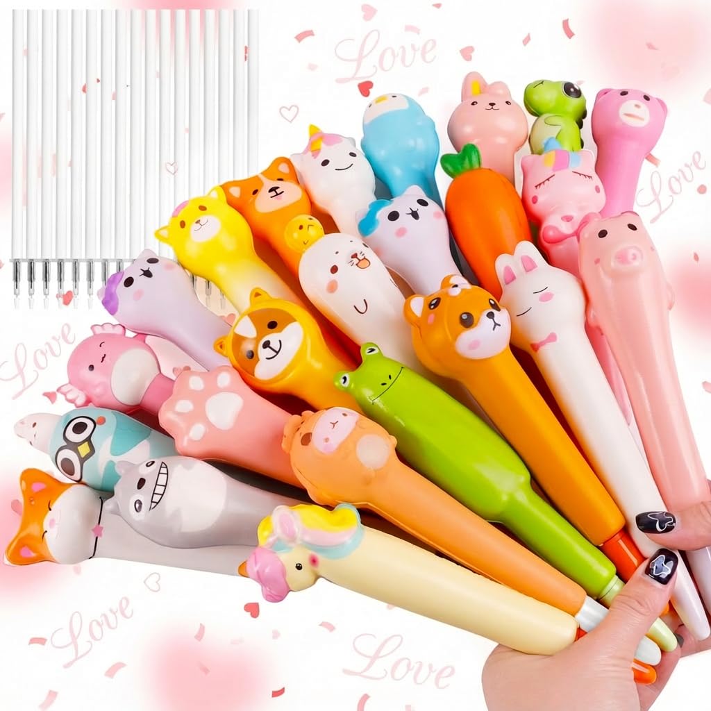 Pipigaty 24 Pcs Valentines Day Gifts for Kids Classroom – Kawaii & Squishy Pens for Party Favors