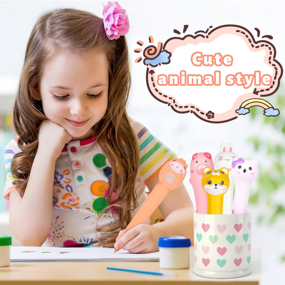 Pipigaty 10-Pack Valentines Day Gifts for Kids – Cute Squishy Pens & Fun Classroom Pens