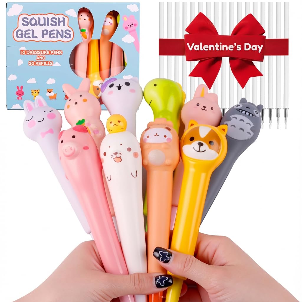 Pipigaty 10-Pack Valentines Day Gifts for Kids – Cute Squishy Pens & Fun Classroom Pens