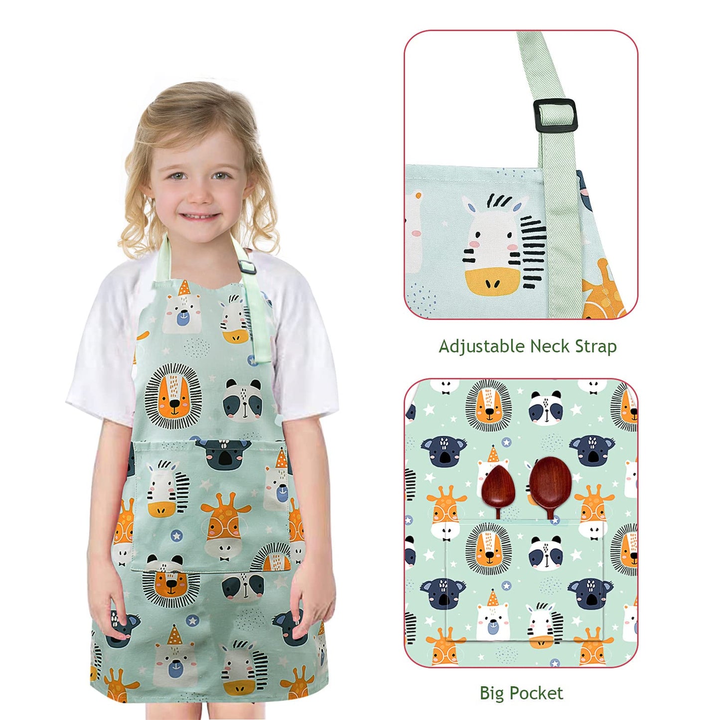 Pipoobear Kids Apron 3-6 | Adjustable 100% Cotton Blue with Pocket