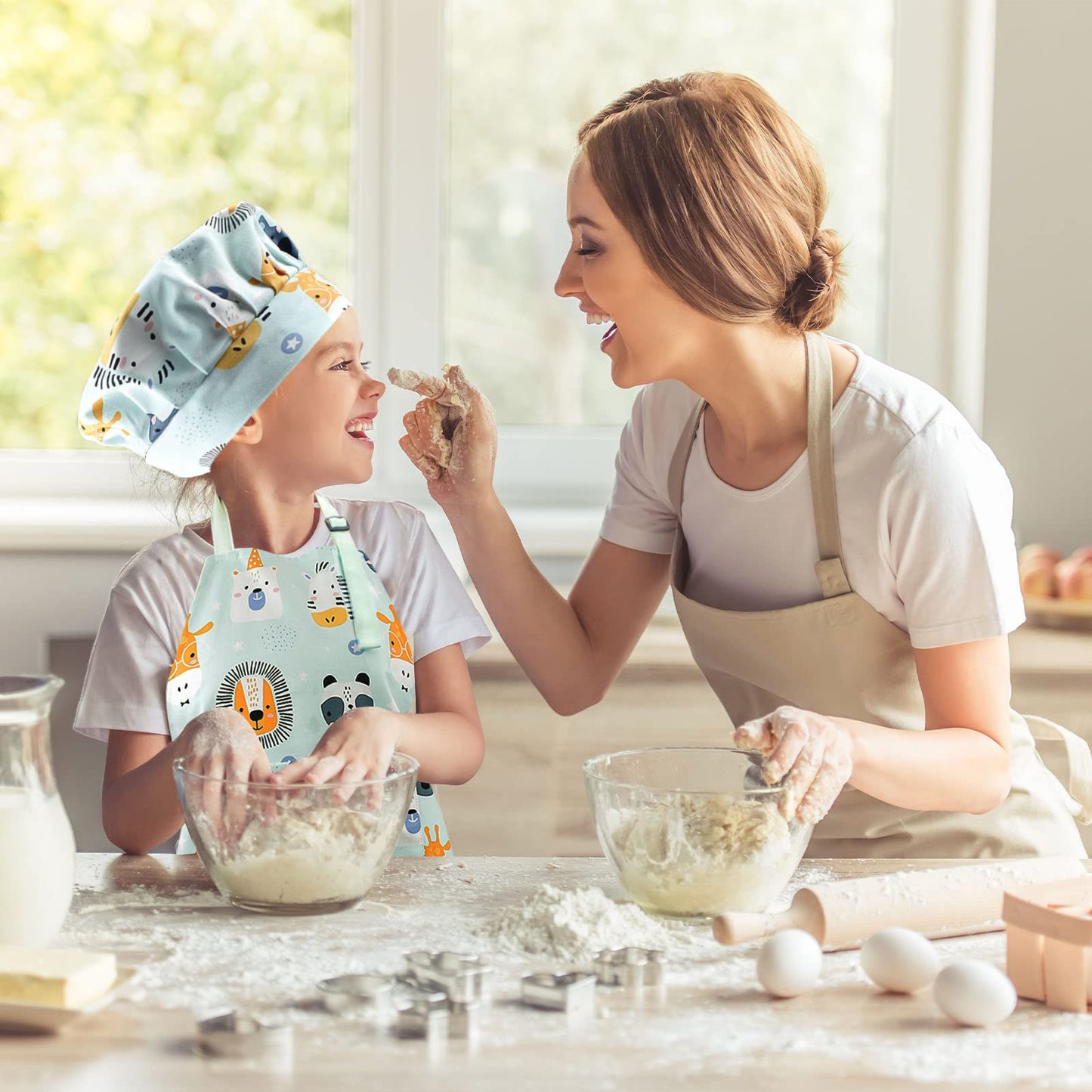 Pipoobear Kids Apron 3-6 | Adjustable 100% Cotton Blue with Pocket
