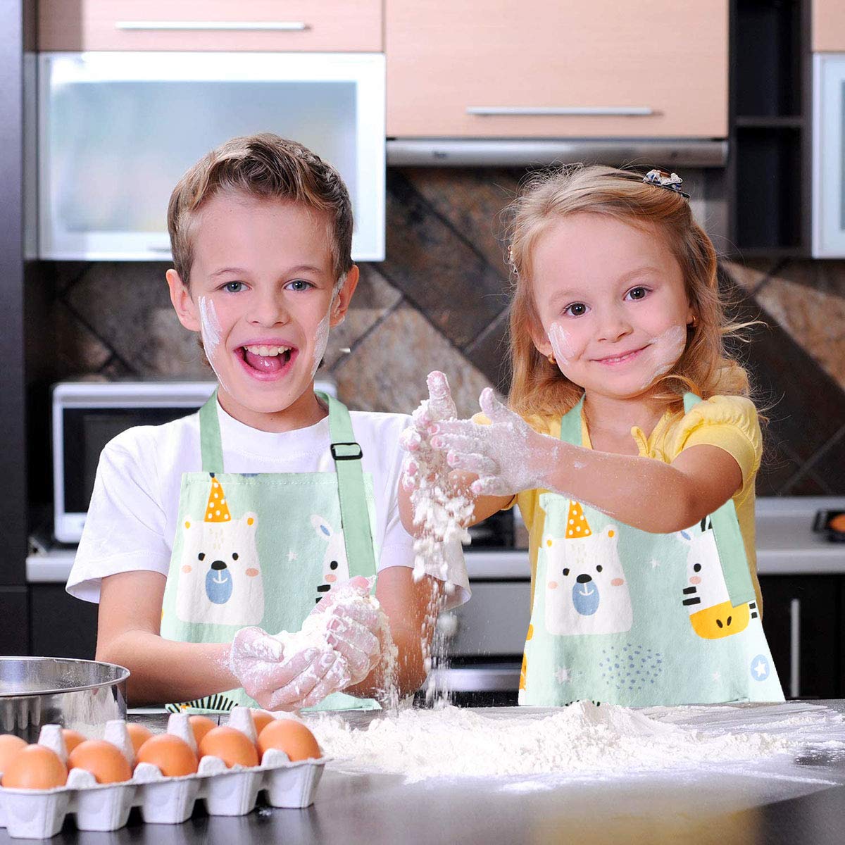 Pipoobear Kids Apron 3-6 | Adjustable 100% Cotton Blue with Pocket